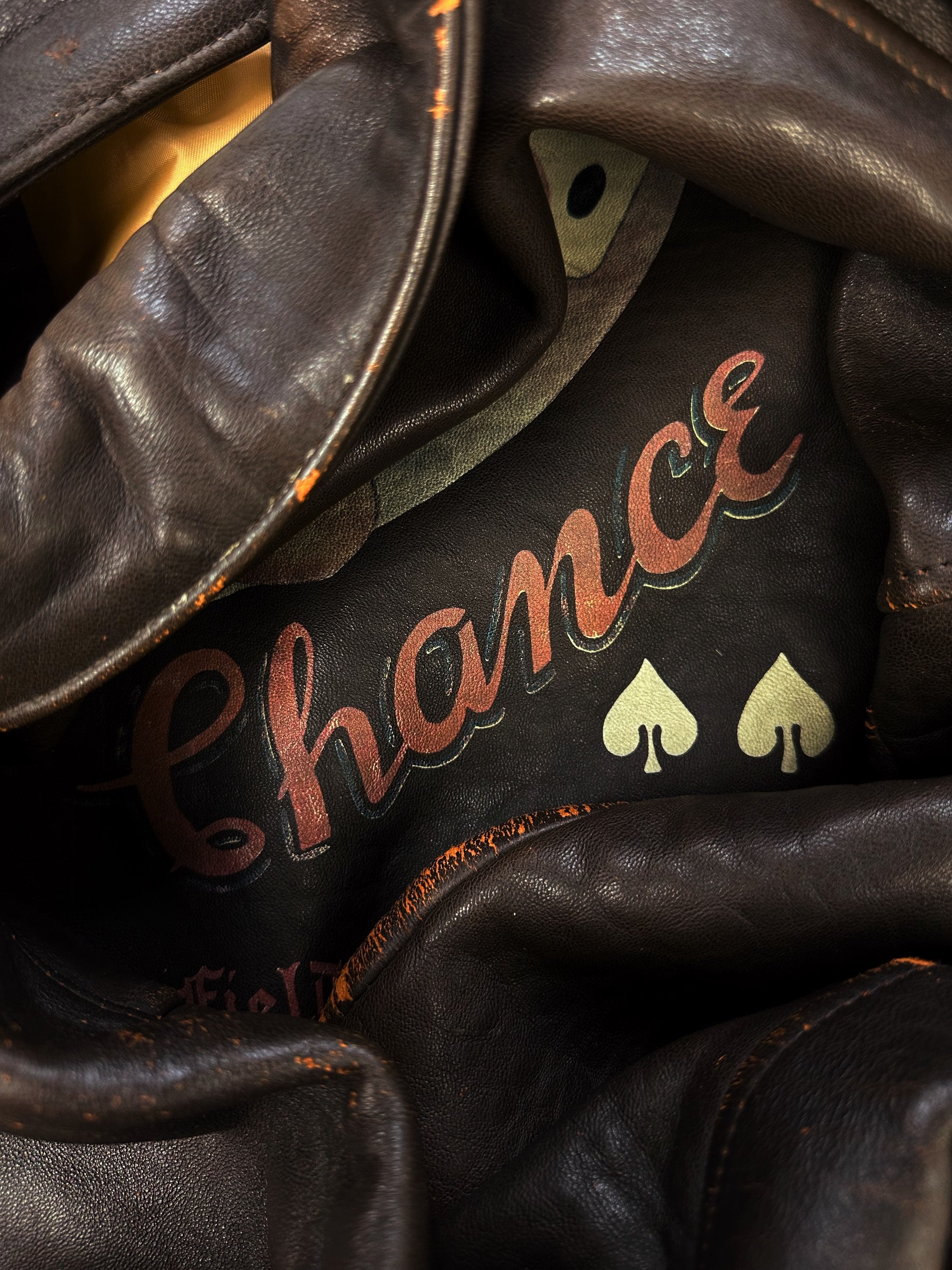 90s Avirex ‘Second Chance’ Pin-Up Girl Hand Painted Leather Bomber Jacket