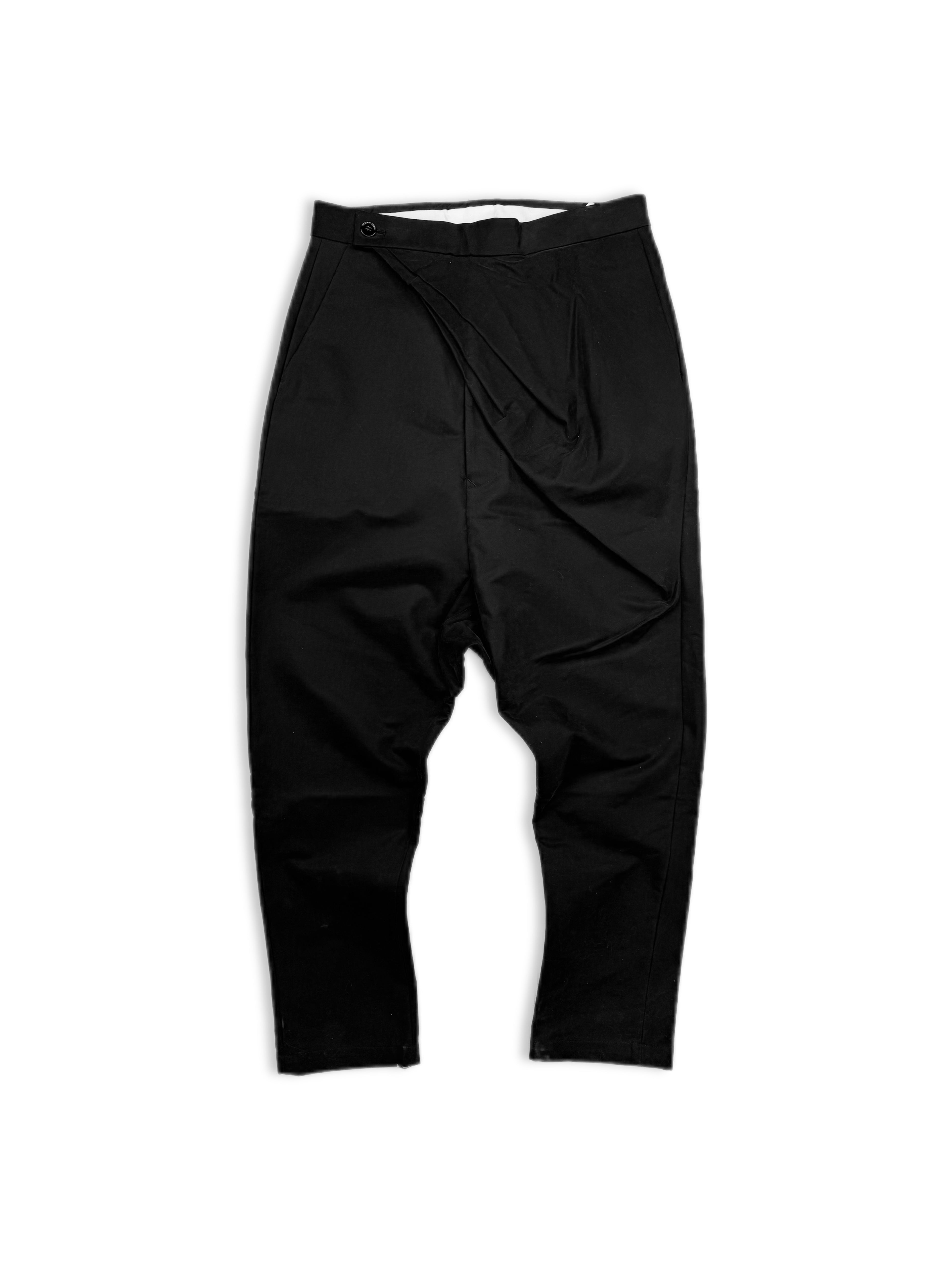 Rick Owens Asymmetric Pleated Black Drop Crotch Pants