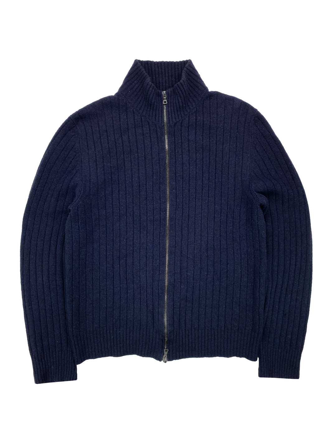 Prada Full-zip Ribbed Navy Blue Sweater