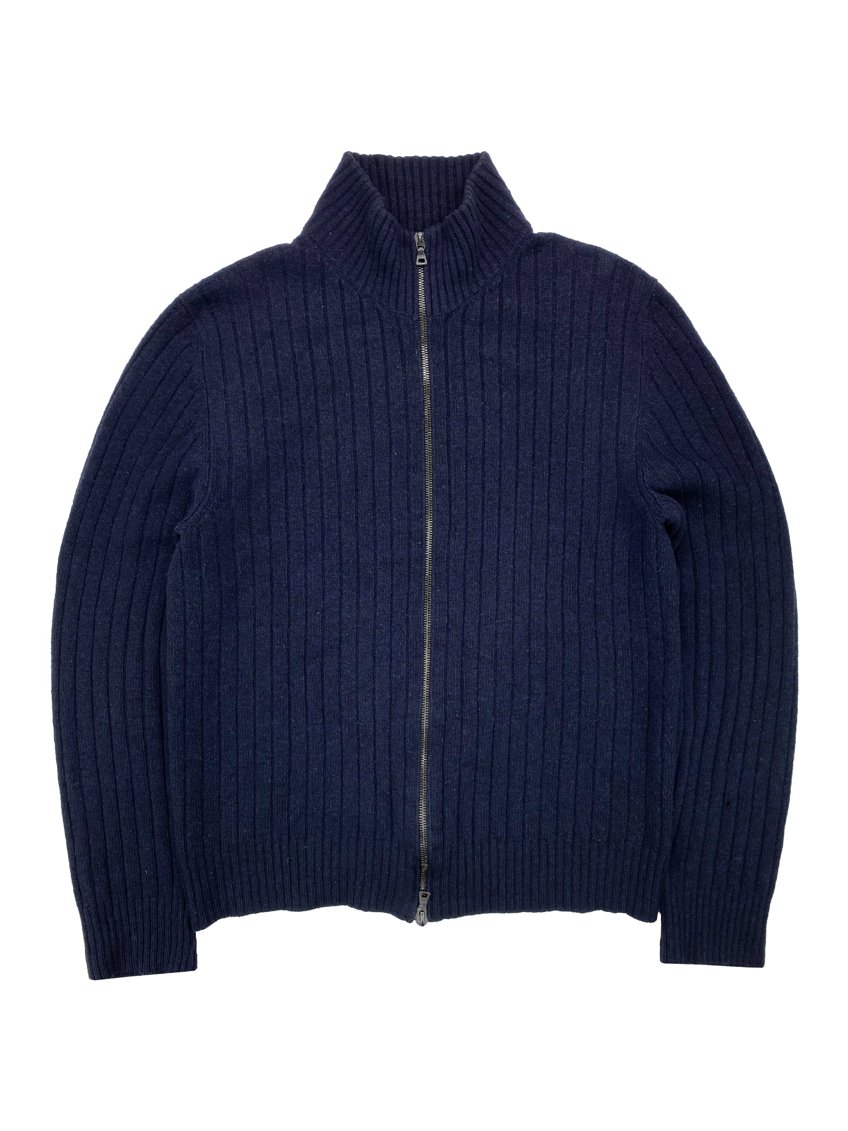 Prada Full-zip Ribbed Navy Blue Sweater
