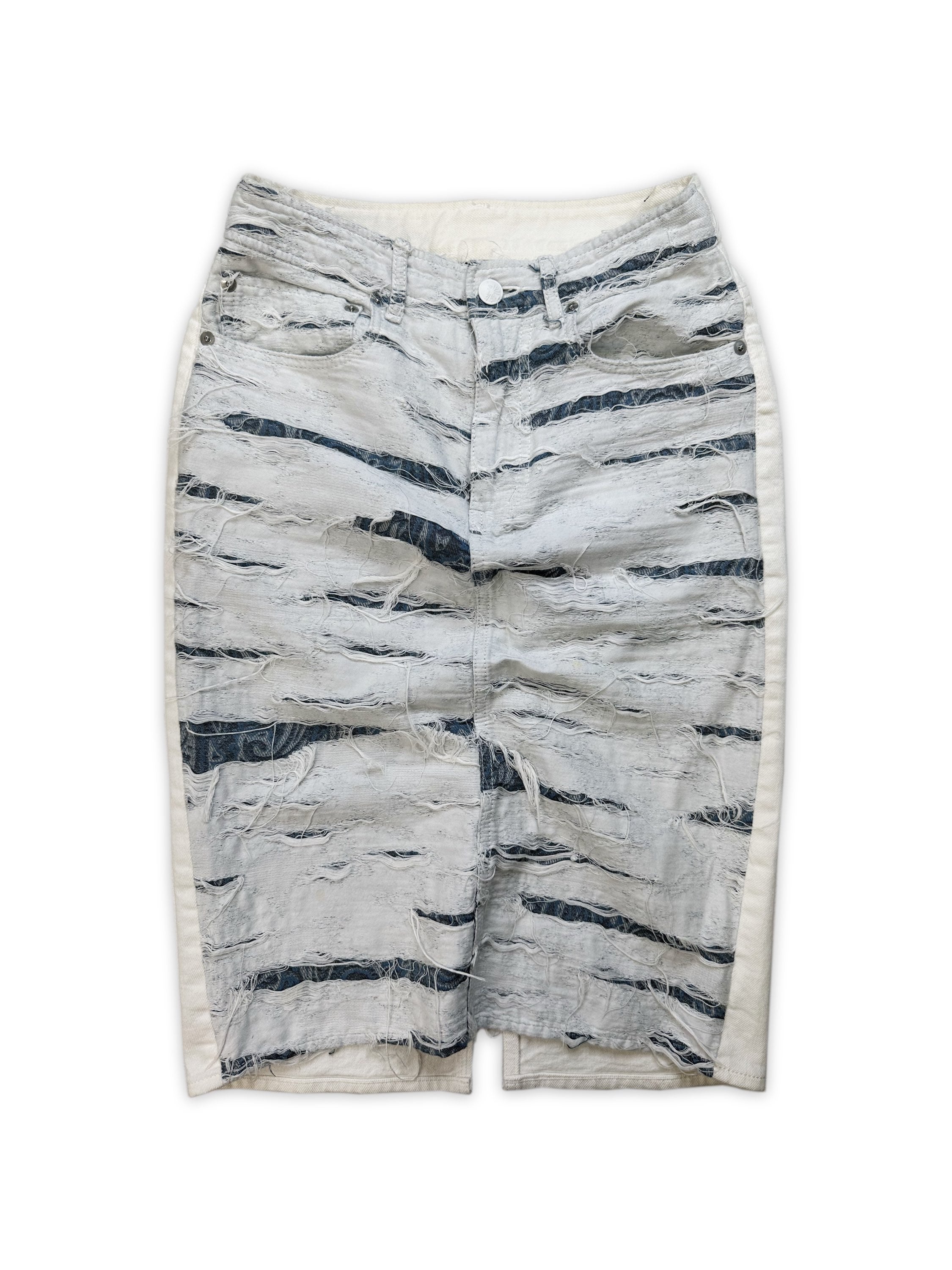 00s Mihara Yasuhiro ‘Mummy’ Distressed White Denim Skirt