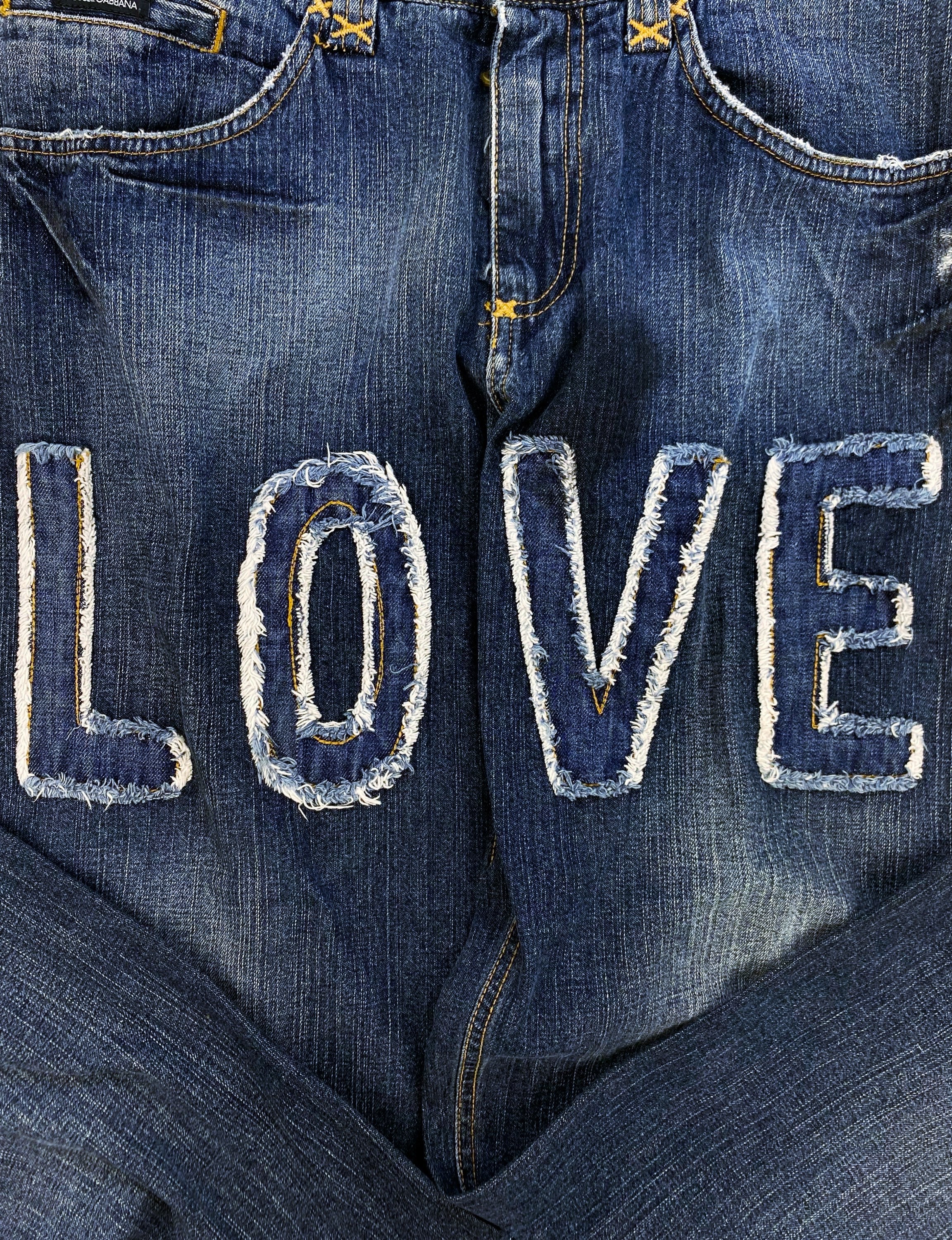 FW04 Dolce &amp; Gabbana ‘Love’ Patched Spell Out Oil Denim