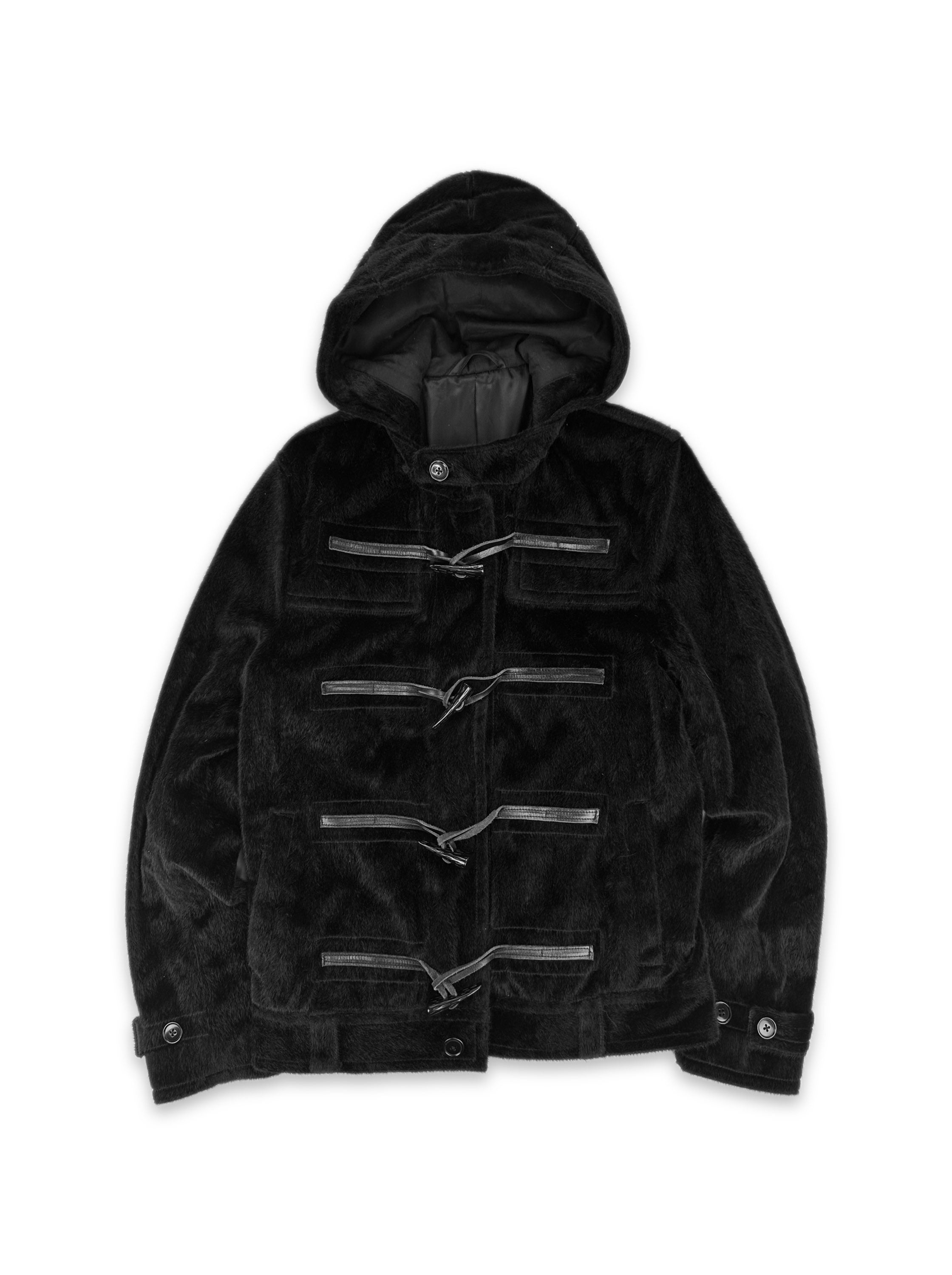 00s Semantic Design Black Fur Leather Clasp Jacket