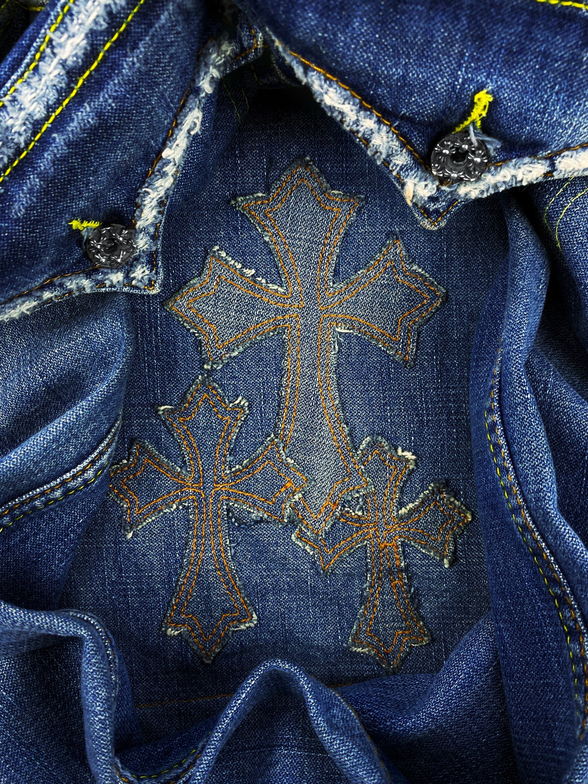 90s A&G Rock ‘n Roll Couture ‘Triple Cross’ Stingray Leather Denim