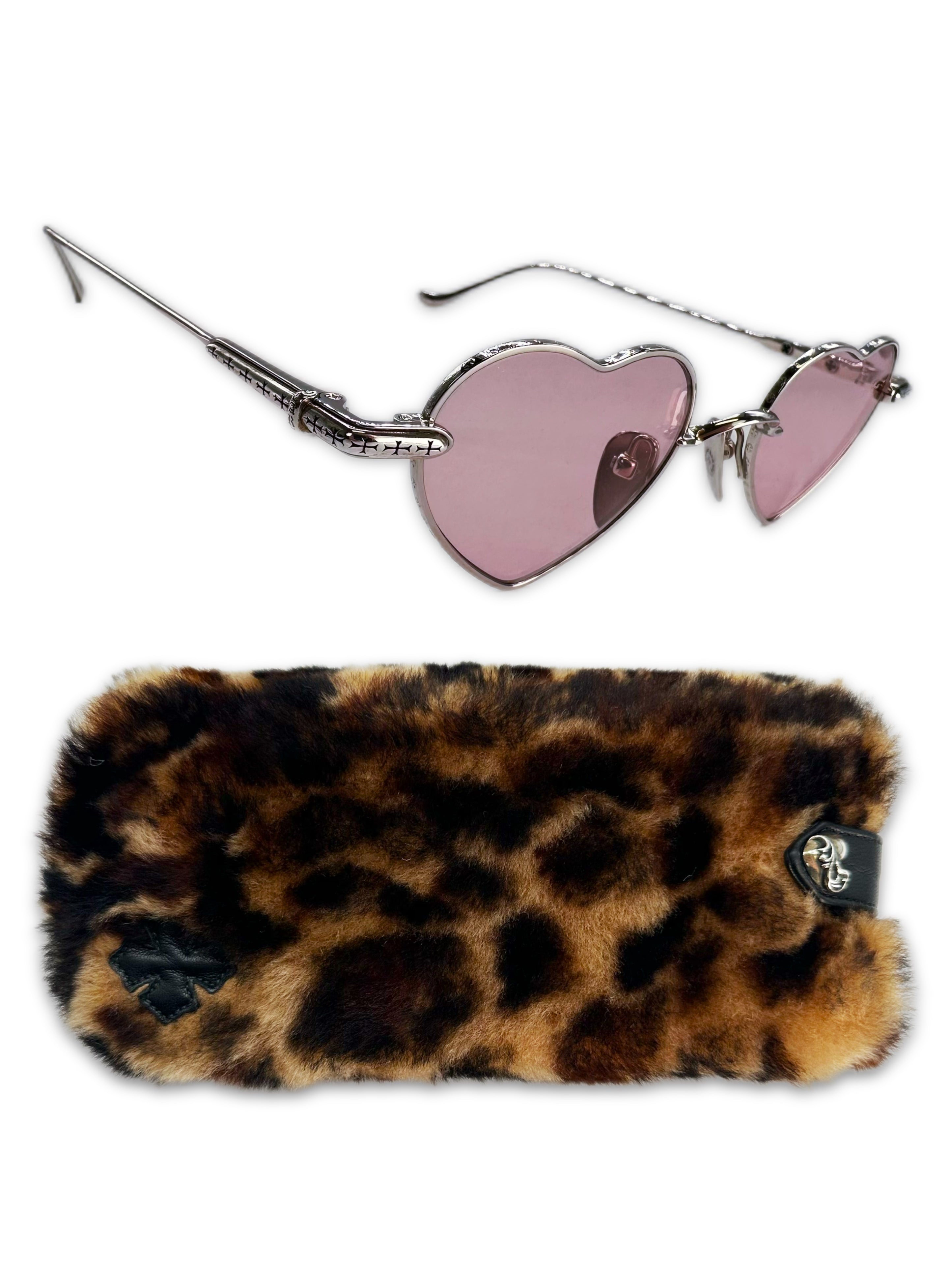 Chrome Hearts ‘Bean’ Pink Tint Heart Sunglasses + Cheetah Case