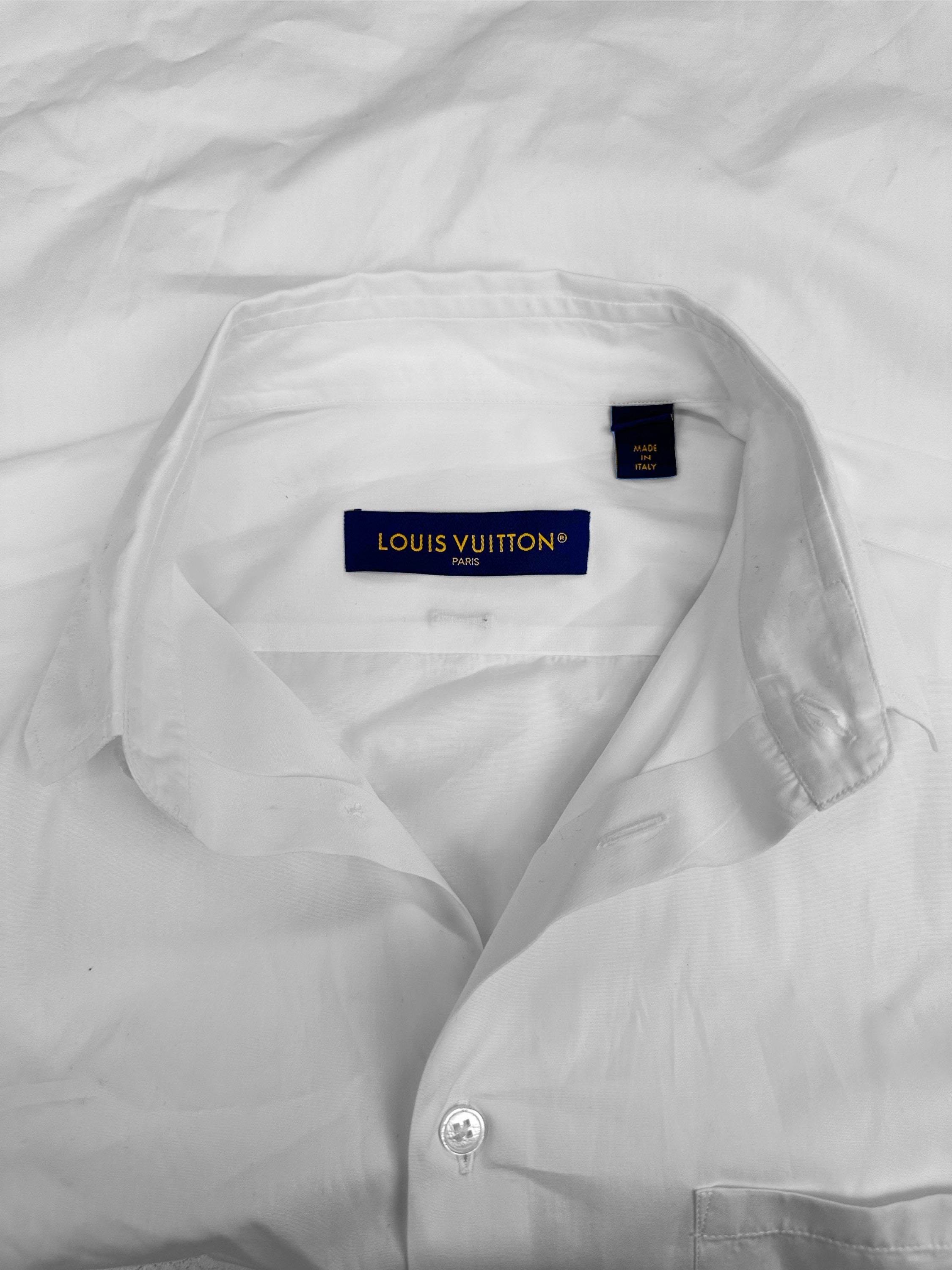 Louis Vuitton White ‘Metal’ Logo Collared Long Sleeve Shirt