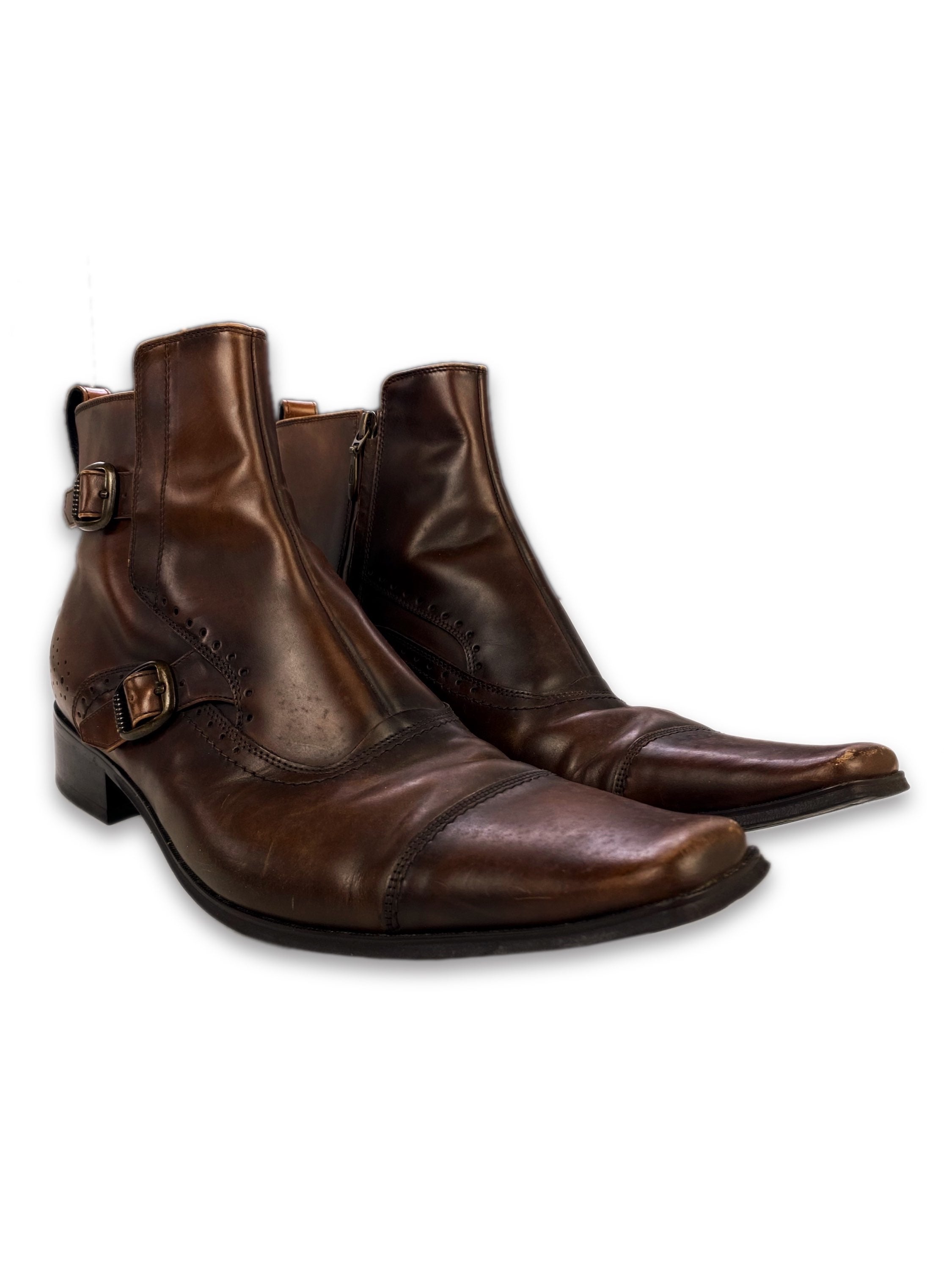 Katharine Hamnett Belted Side Zip Brown Leather Boots