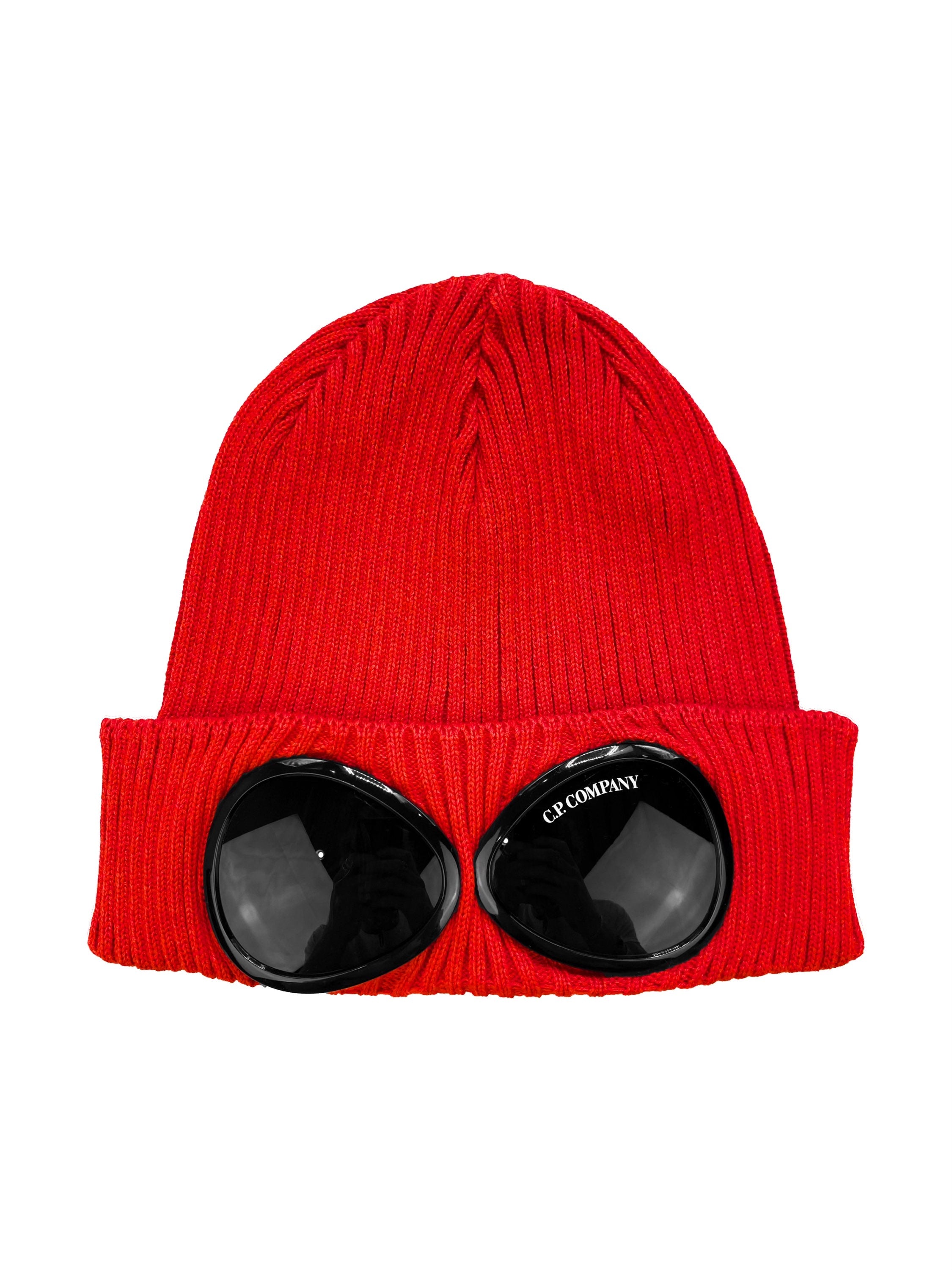 C.P. Company Red Merino Wool Knit Goggle Beanie
