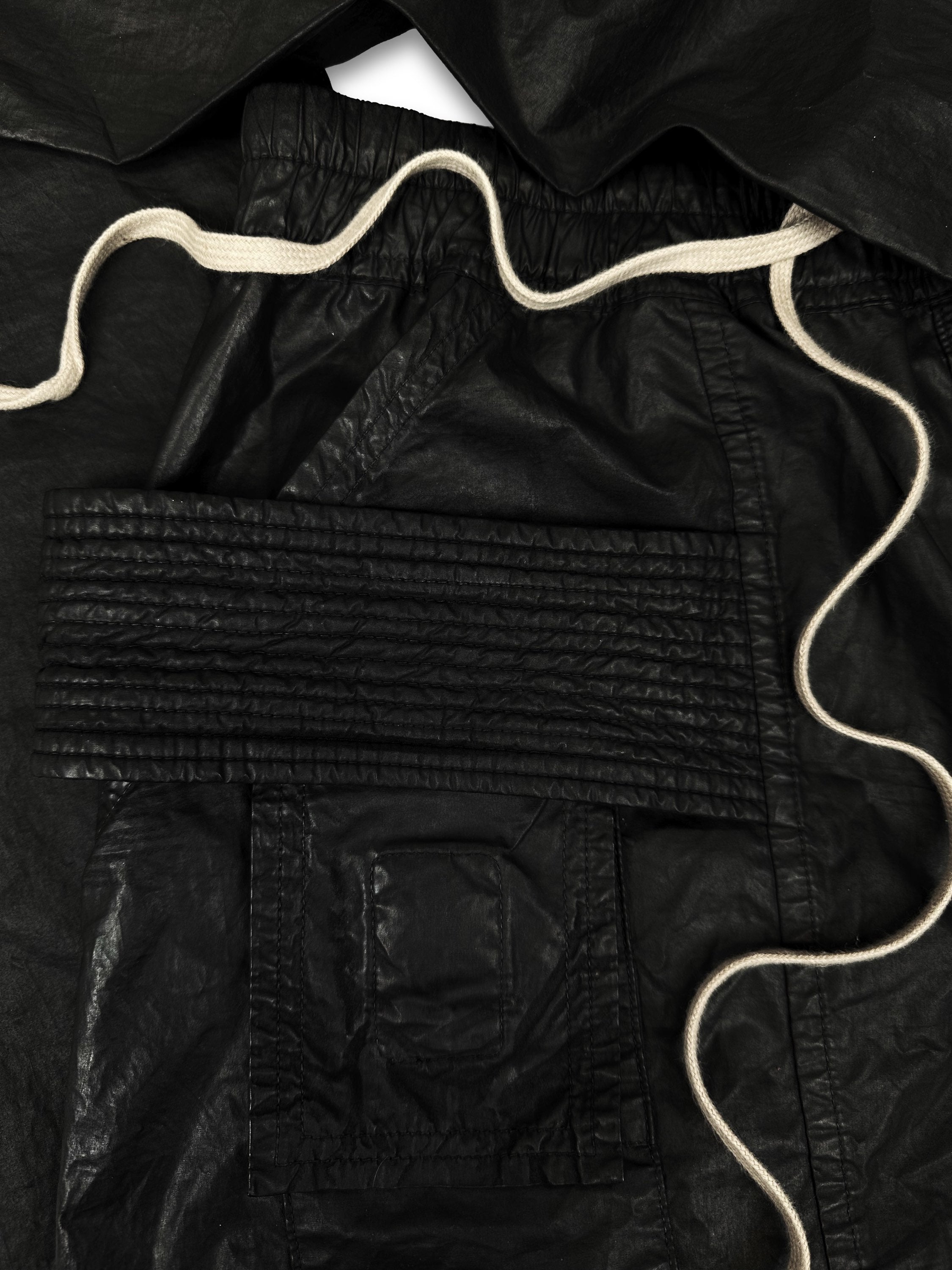 Rick Owens Black Waxed ‘Creatch’ Cargo Pocket Pants