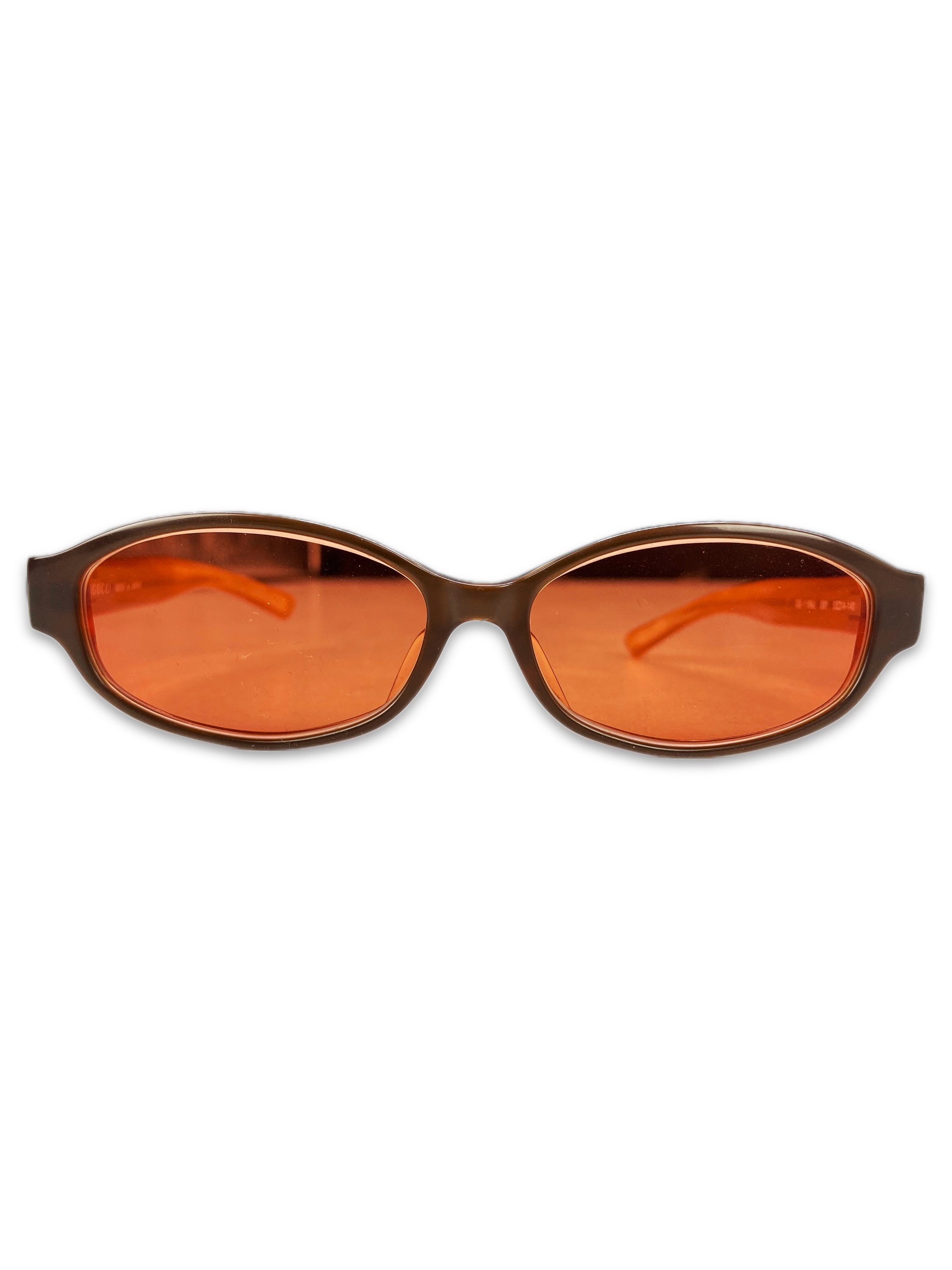00s Gucci G Logo Rounded Oval Frame Red Tint Sunglasses