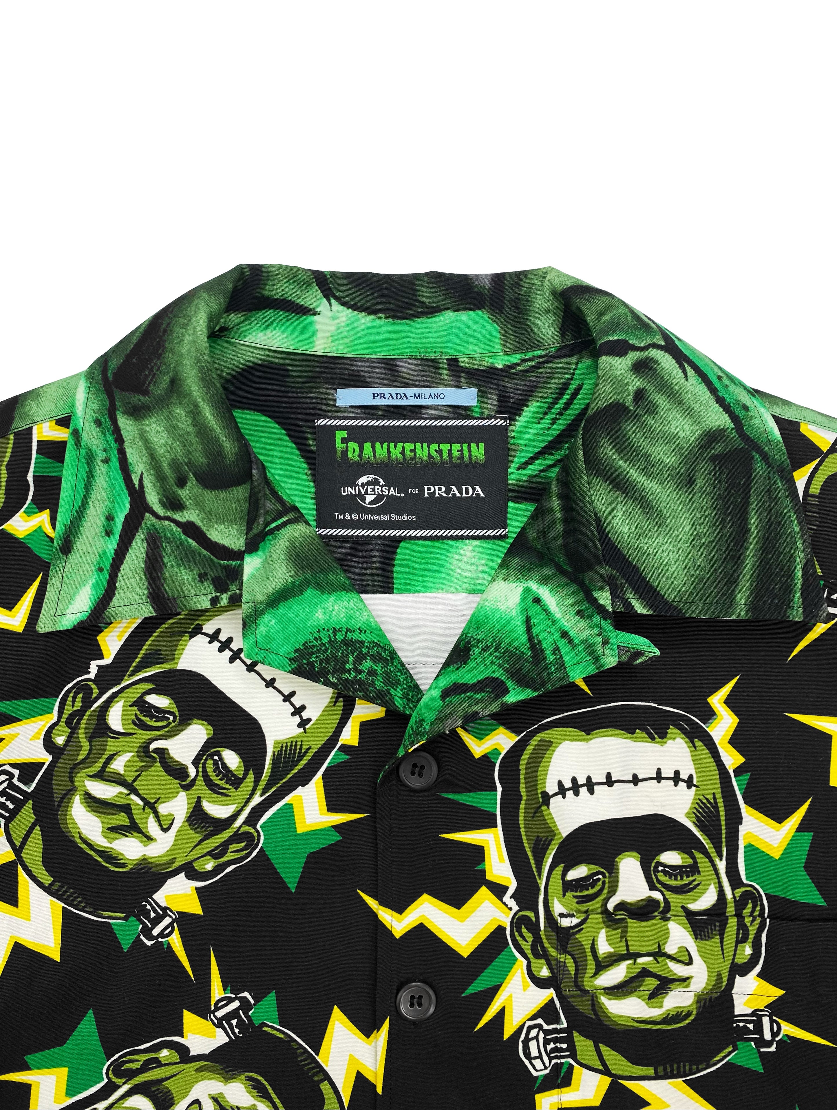 FW19 Prada “Frankenstein” Full Print Camp Collar Button Up