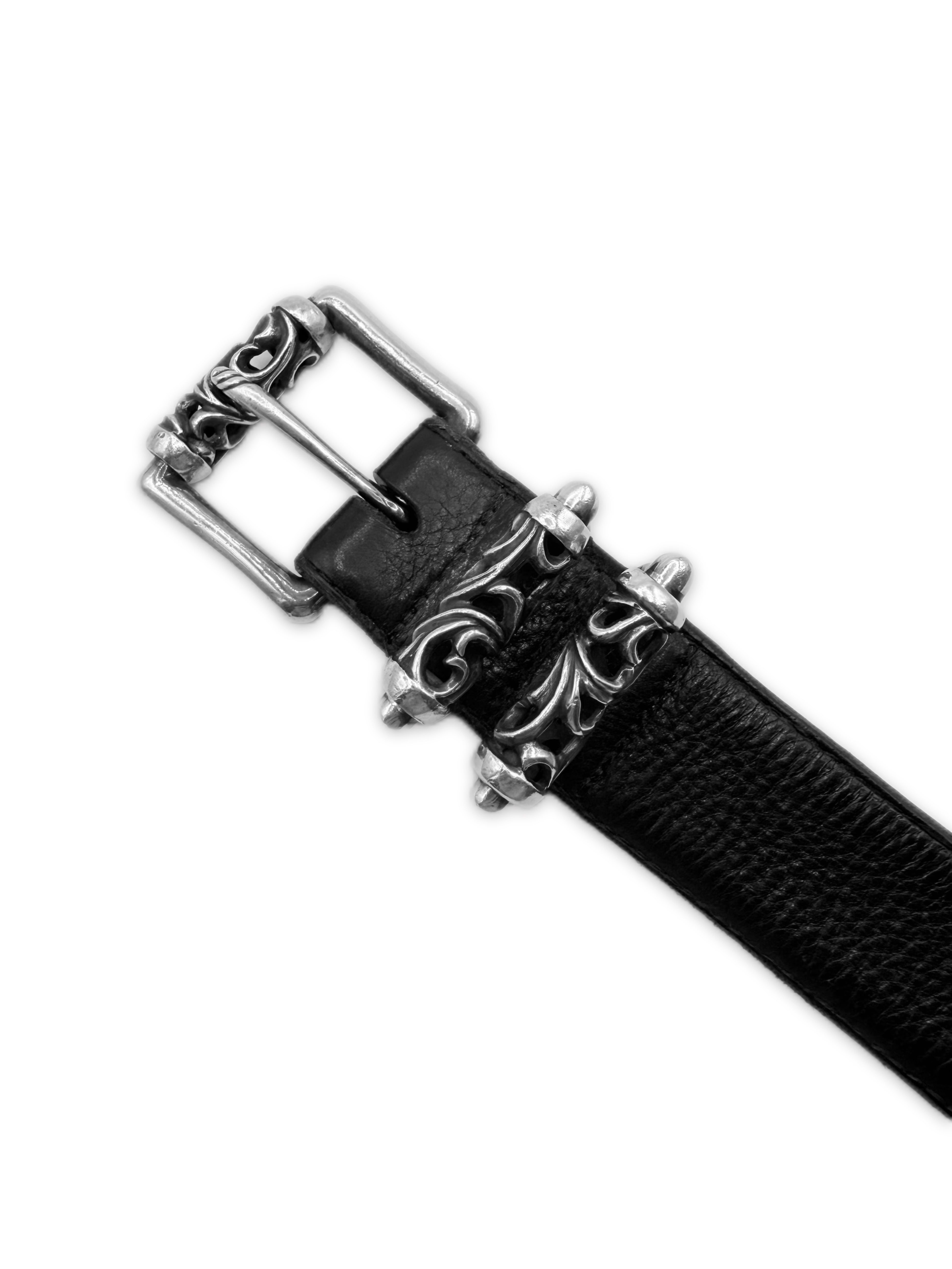 Chrome Hearts Double Roller .925 Silver Black Leather Belt