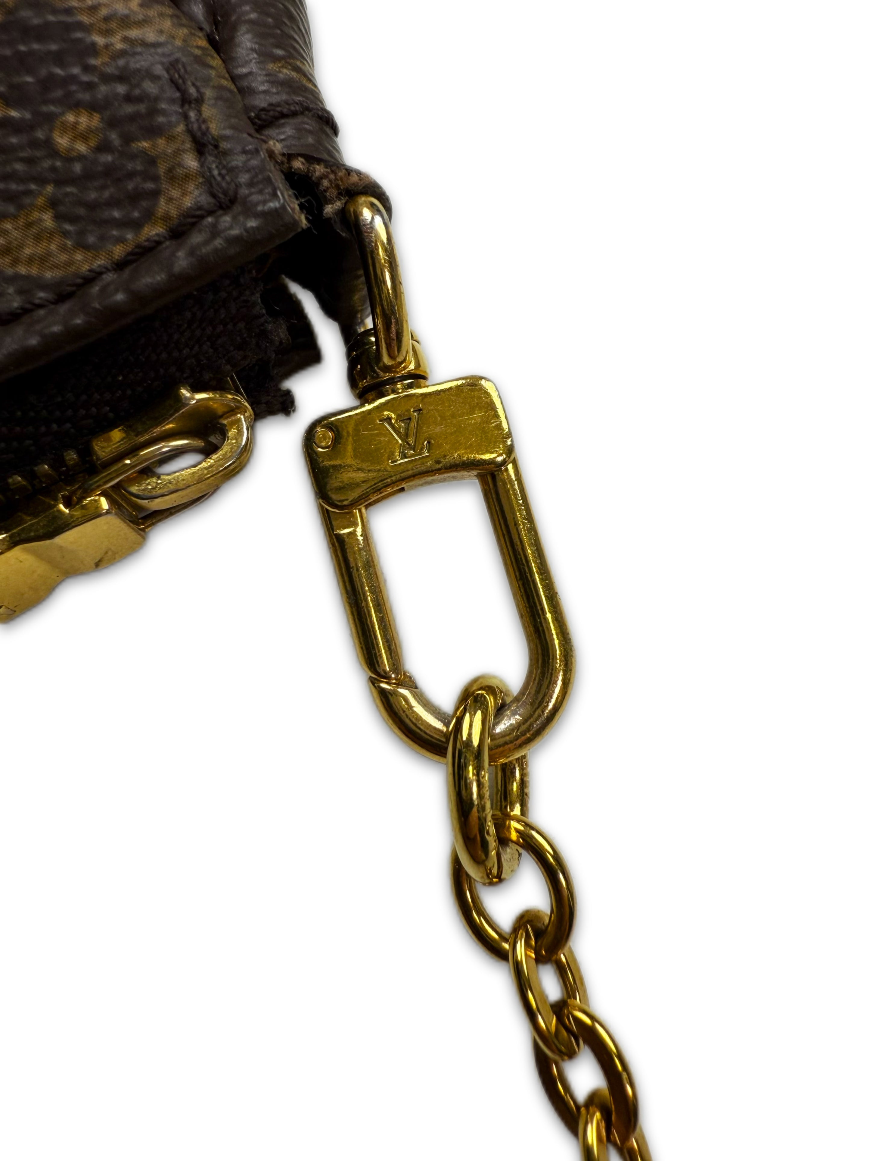 Louis Vuitton ‘Mini Pochette’ Brown Monogram Gold Purse