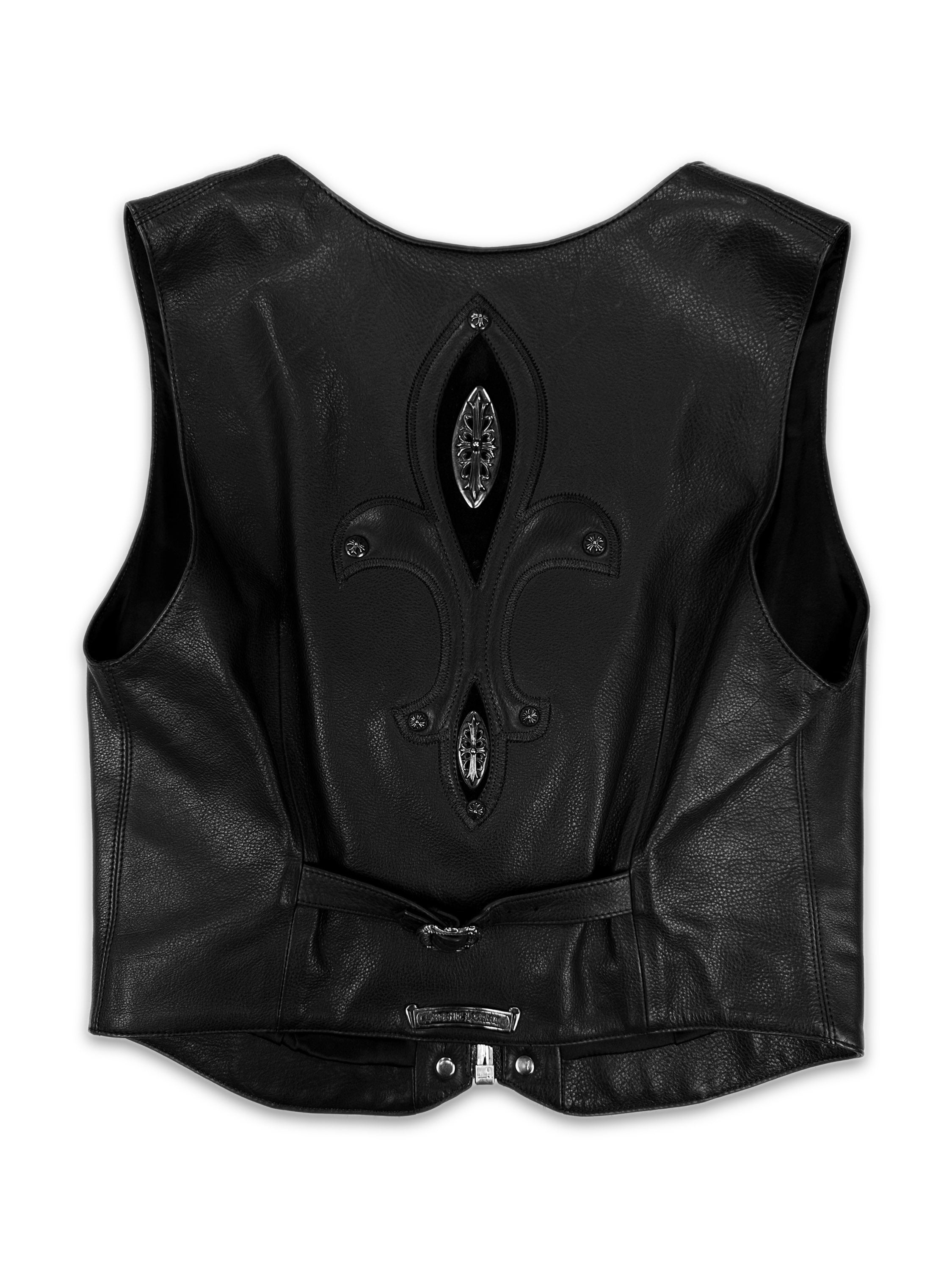 1993 Chrome Hearts Leather ‘Fleur’ .925 Silver Black Vest