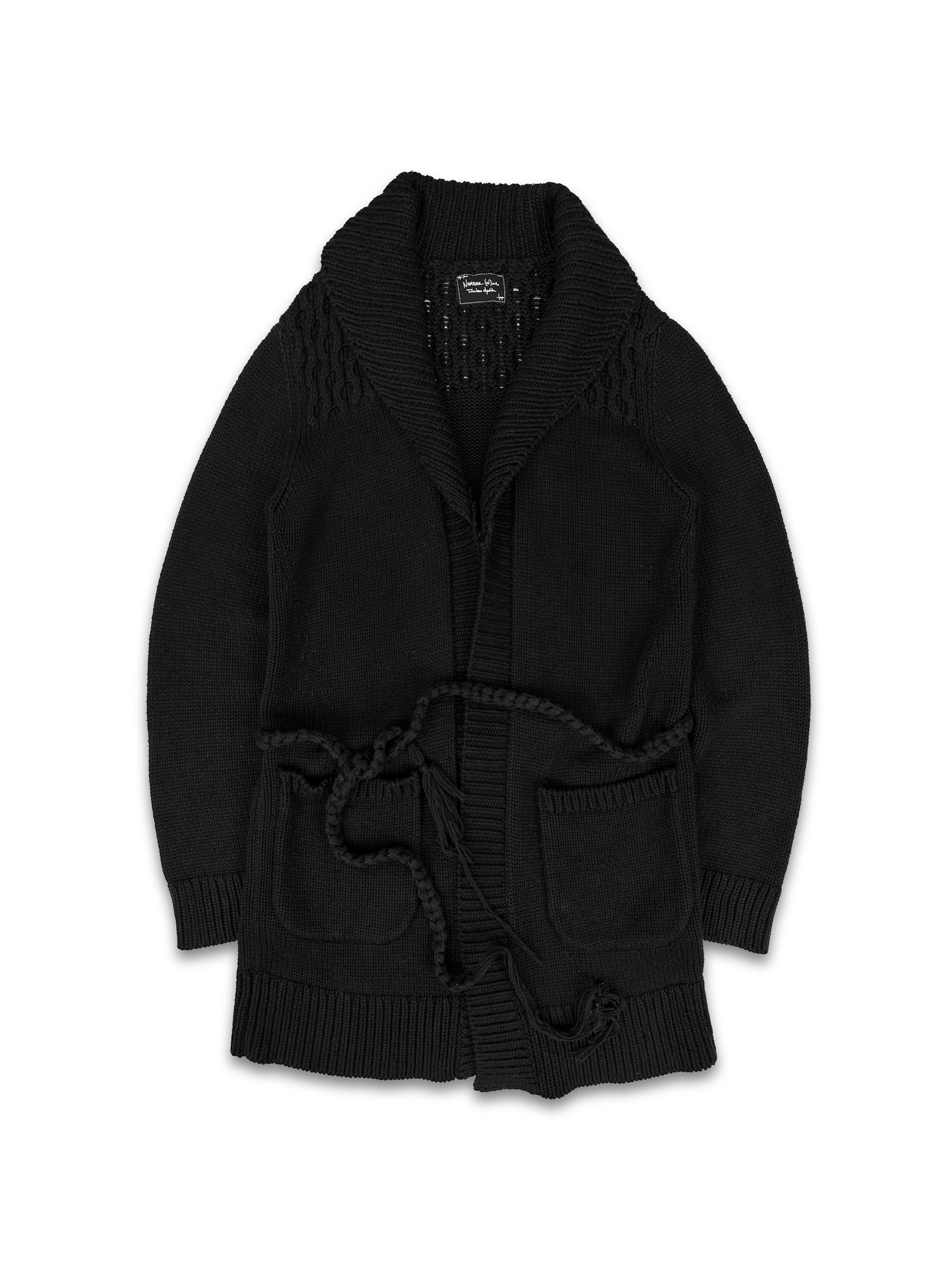00s Number (N)ine Black Knitted ‘Rope Belt’ Full Length Cardigan