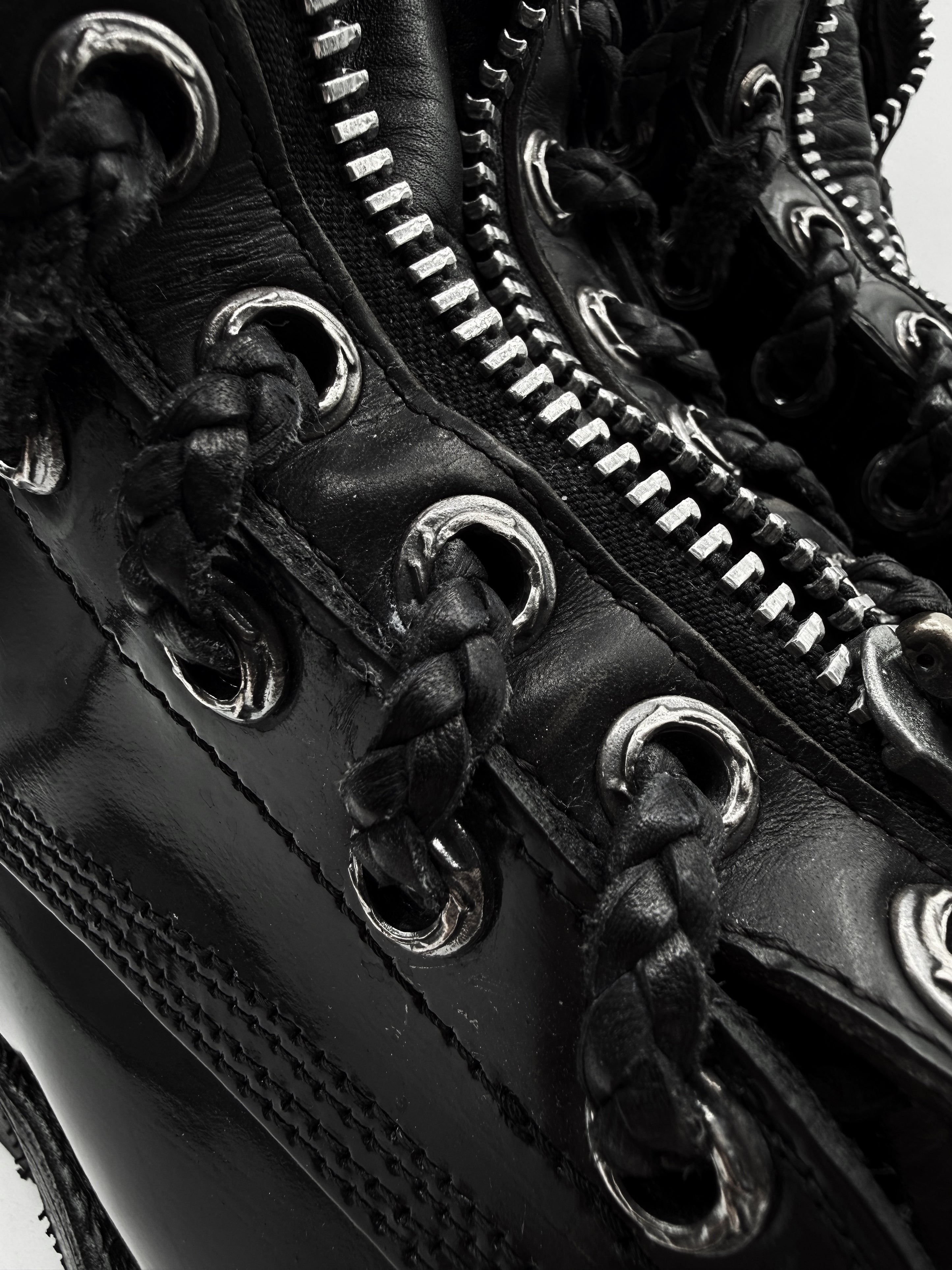 Chrome Hearts x Chippewa Fireman Zip Pyramid Stud Cross Patent Leather Boots