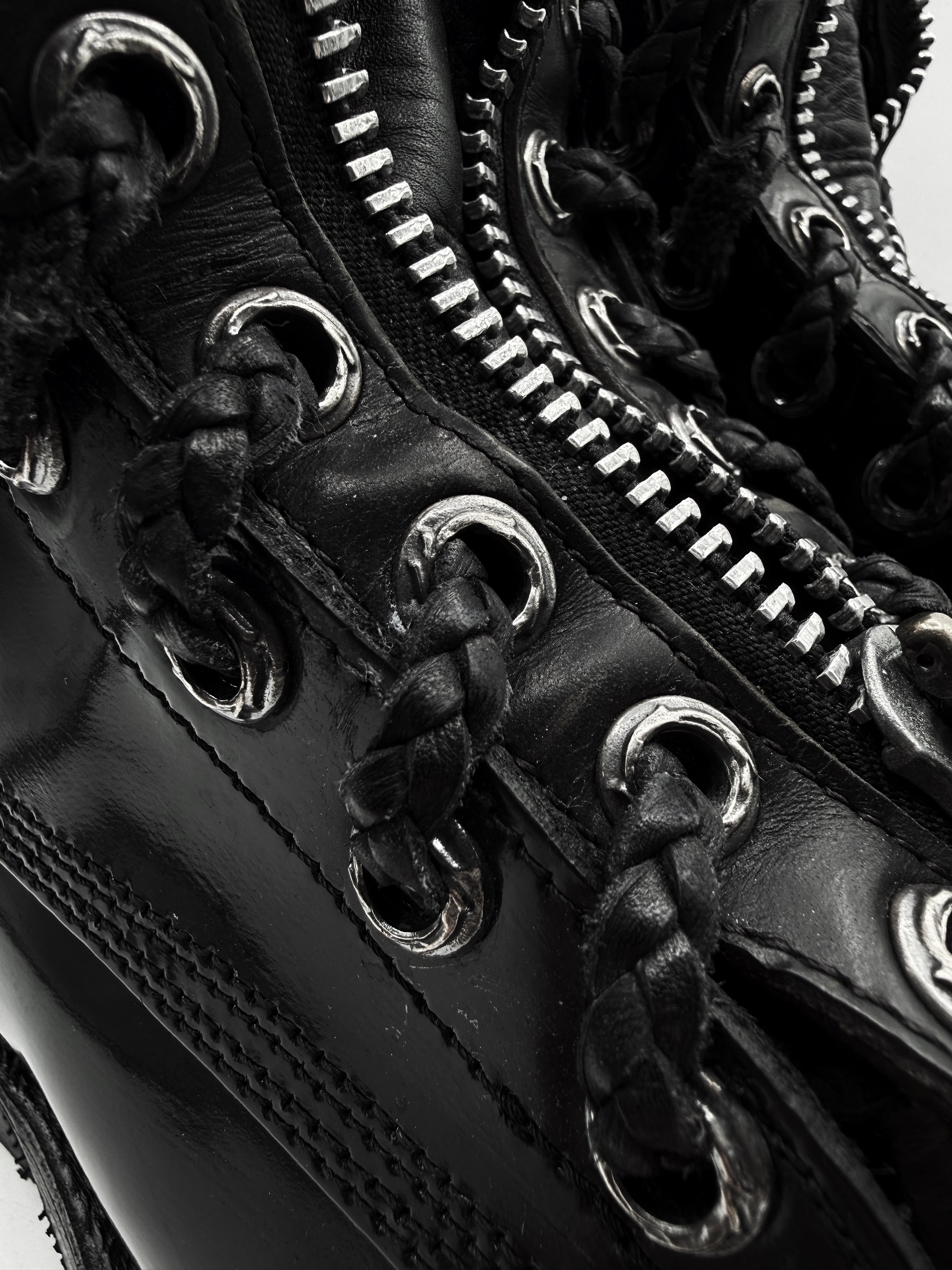 Chrome Hearts x Chippewa Fireman Zip Pyramid Stud Cross Patent Leather Boots