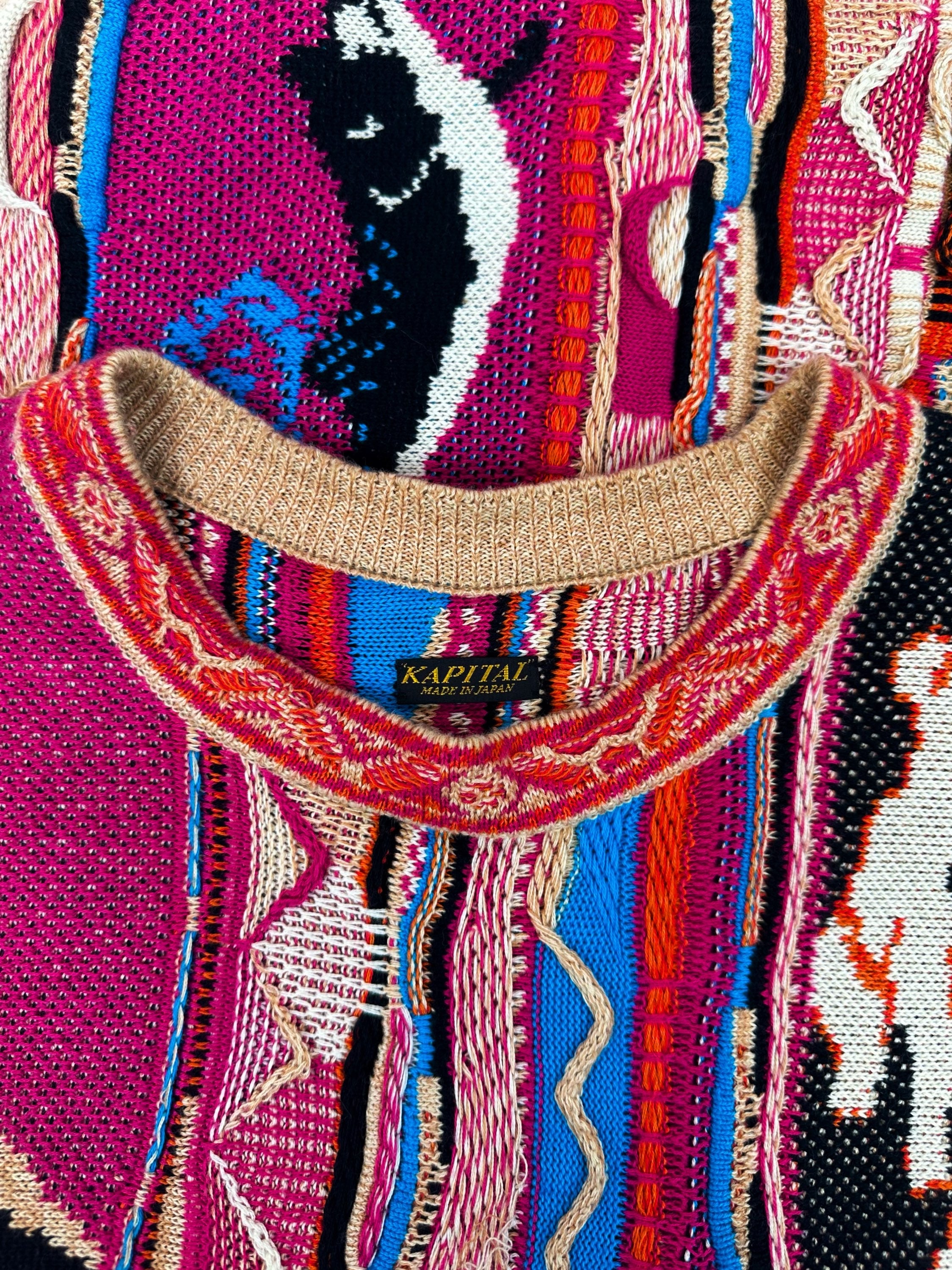 AW22 Kapital ‘Virgin Maria’ Rasta Ainu Gaudy 7G Knitted Sweater