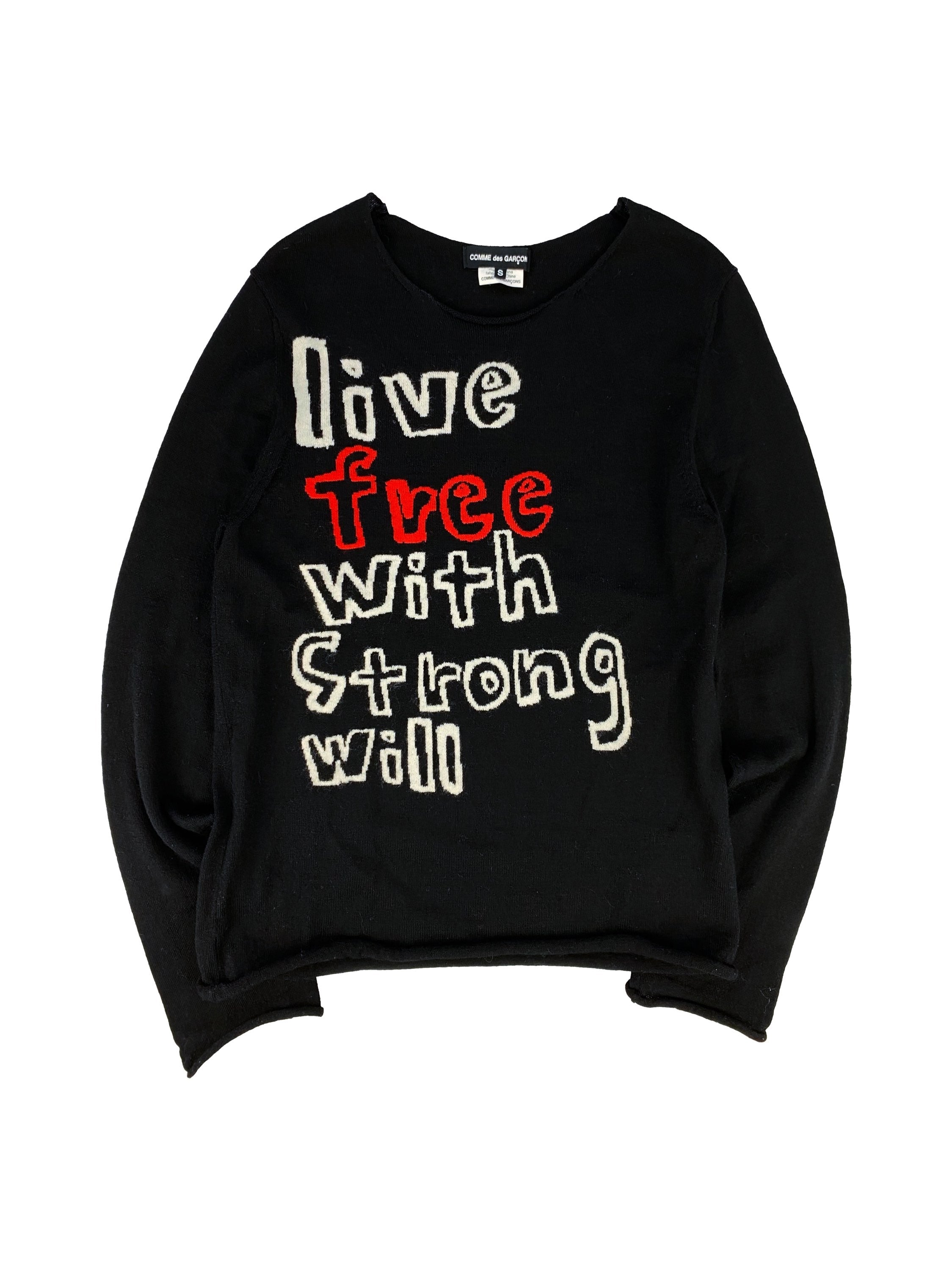 Comme des Garçons ‘Live Free’ Slogan Knitted Sweater