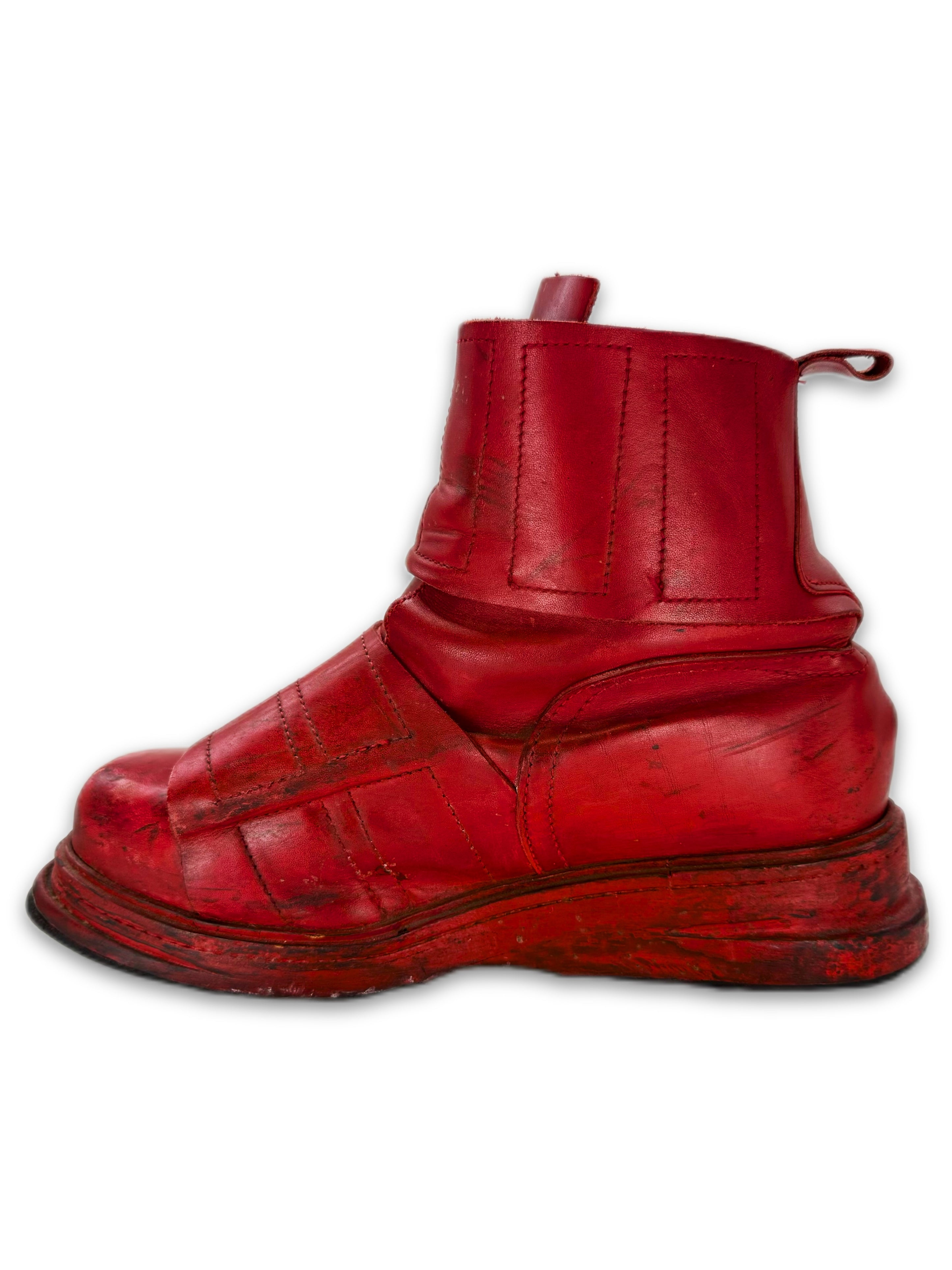 AW96 Dirk Bikkemerbergs Red Velcro Hi-top Leather Boots