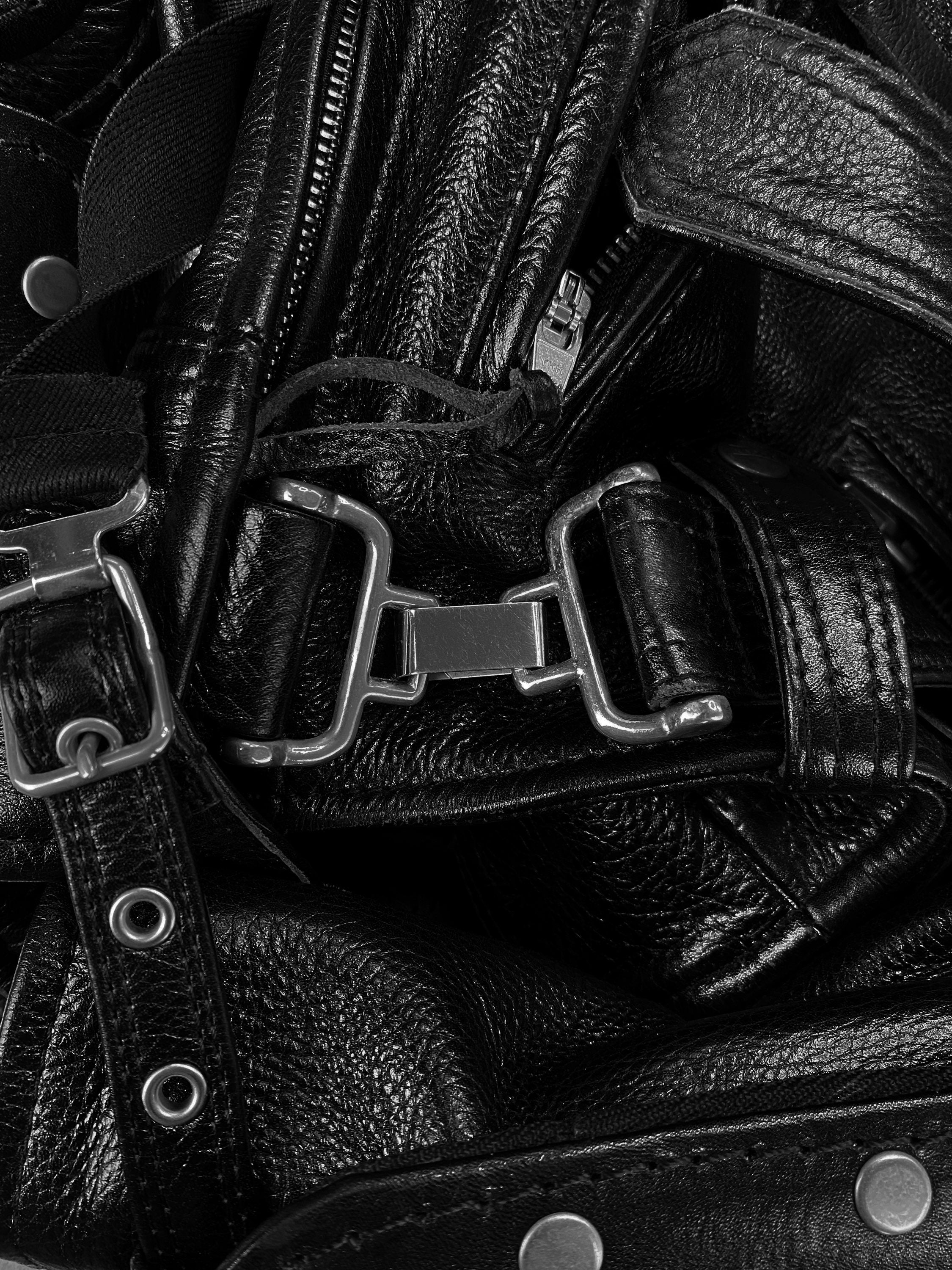 00s Kadoya ‘Battle Suit’ Armoured Black Leather Biker Jacket