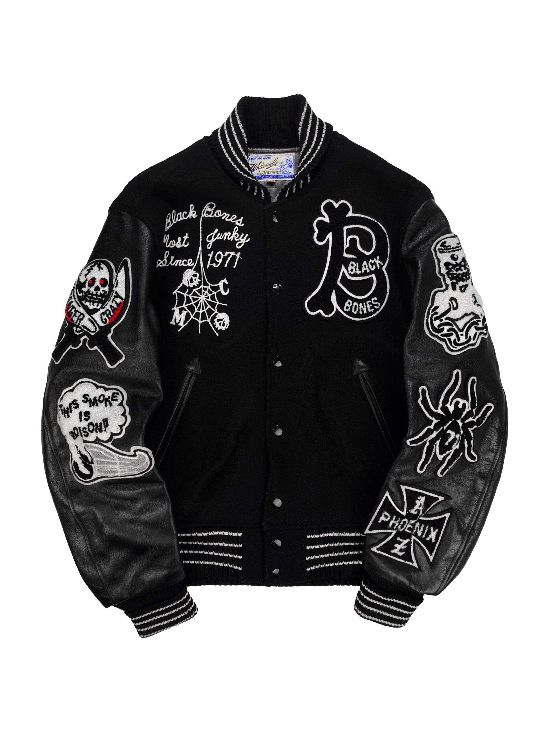 AW07 Whitesville ‘Black Bones’ Leather Chenille Patched Varsity Jacket