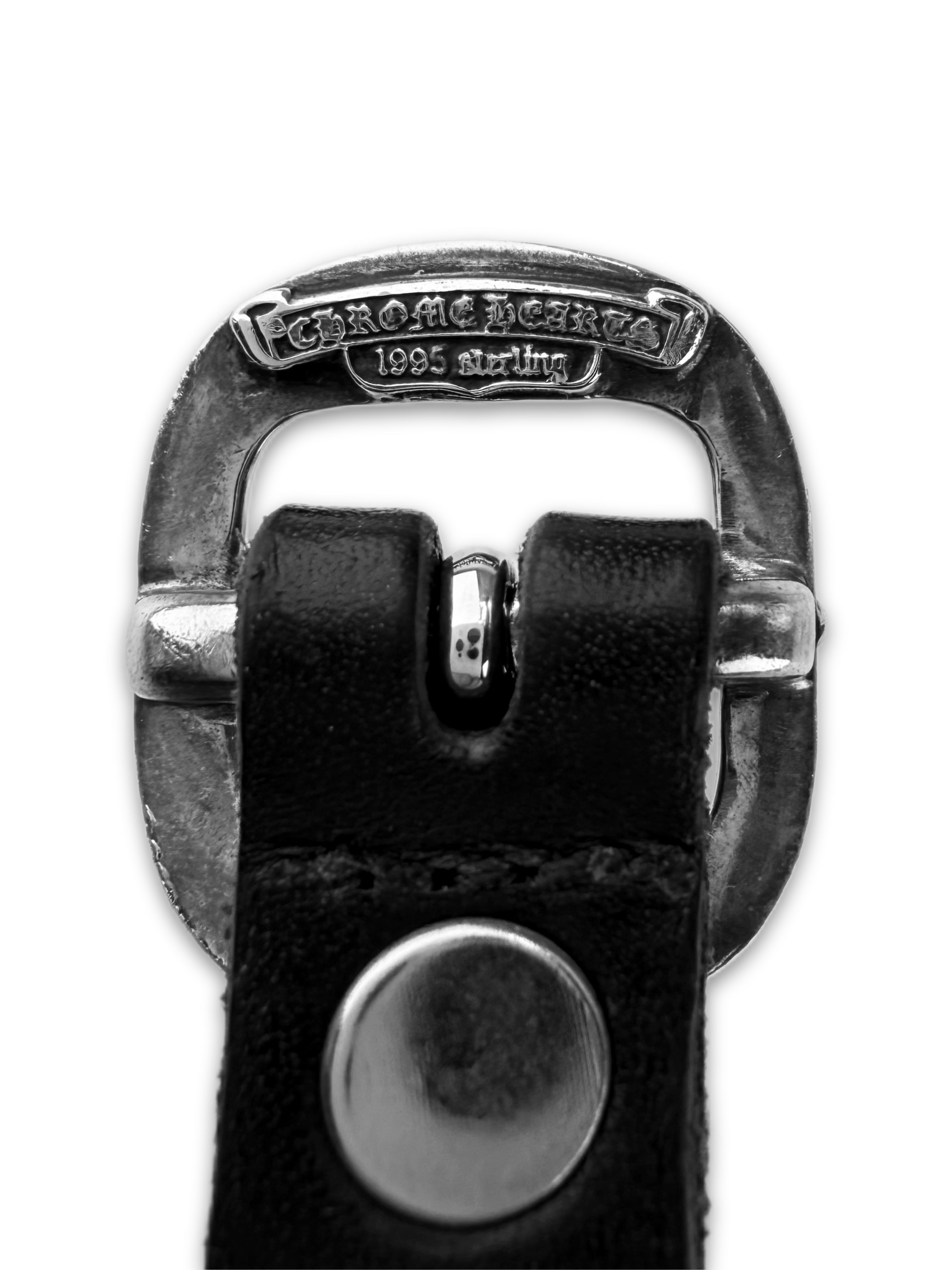 Chrome Hearts Spiked Punk Gunslingler Black Leather Bracelet