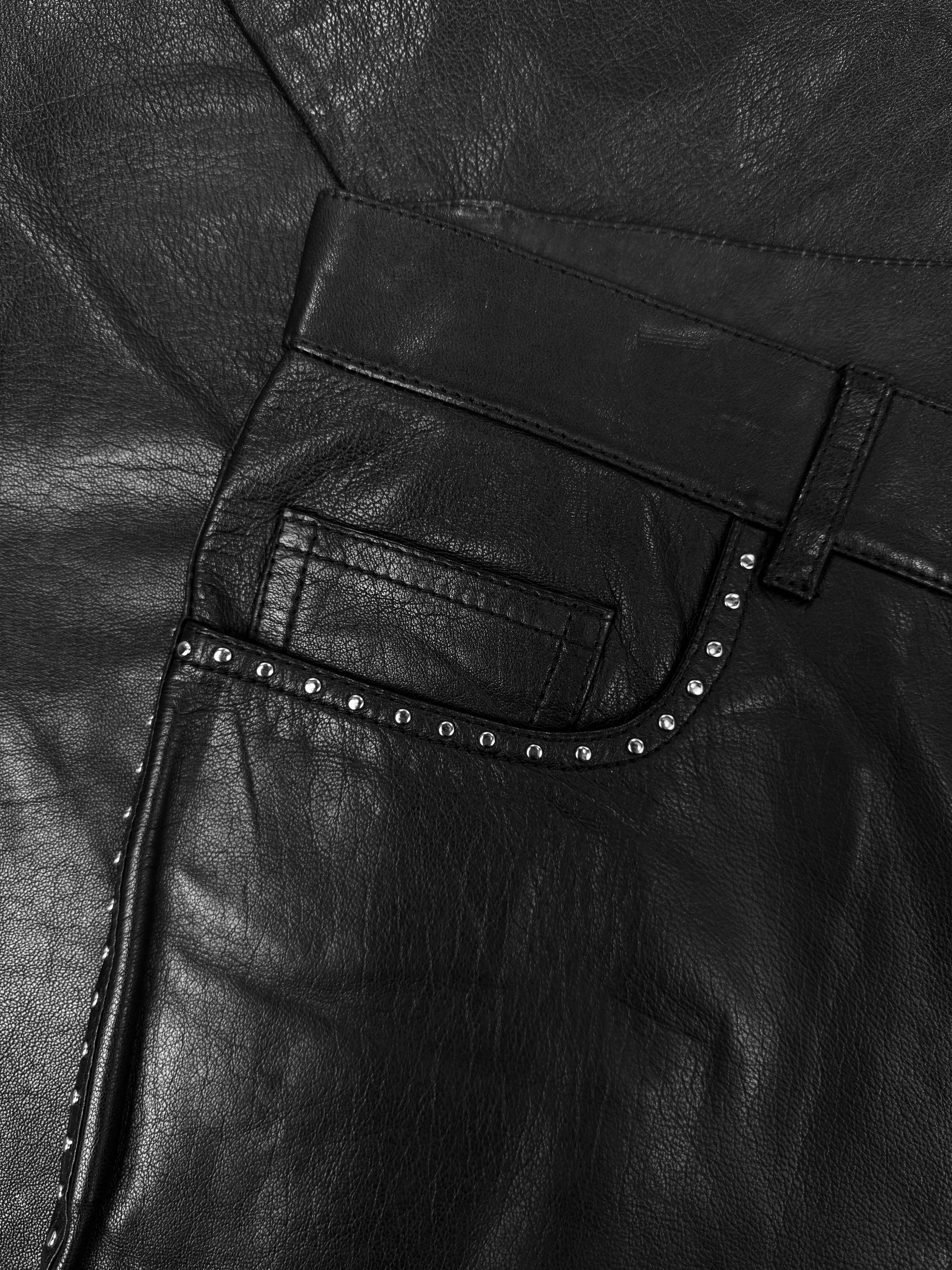 AW14 Saint Laurent Paris Studded Black Lambskin Leather Pants