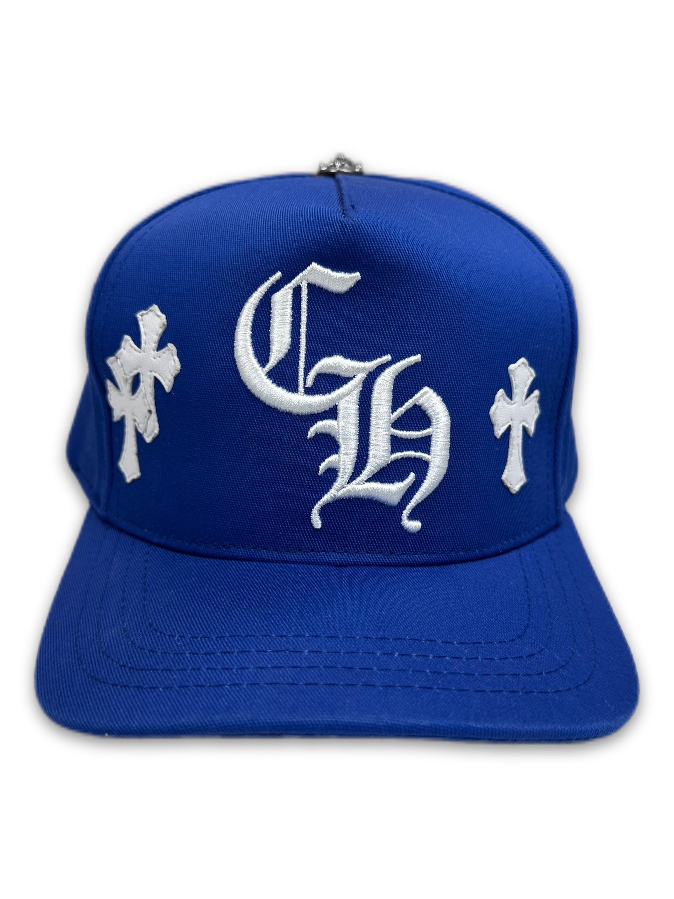 Chrome Hearts Cross Patch Royal Blue Embroidered Trucker Hat