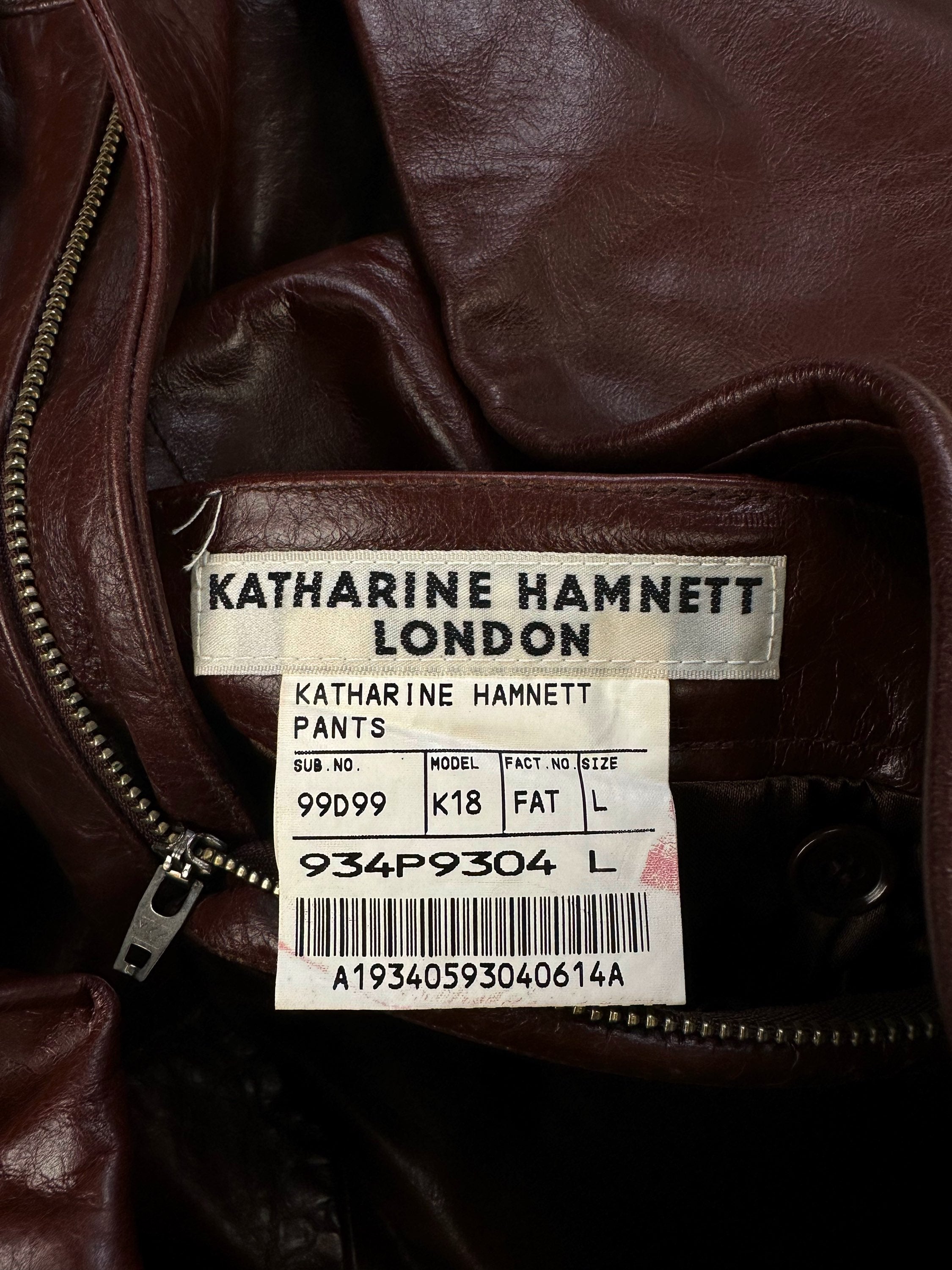 Katharine Hamnett Blood Red Calfskin Leather Pants