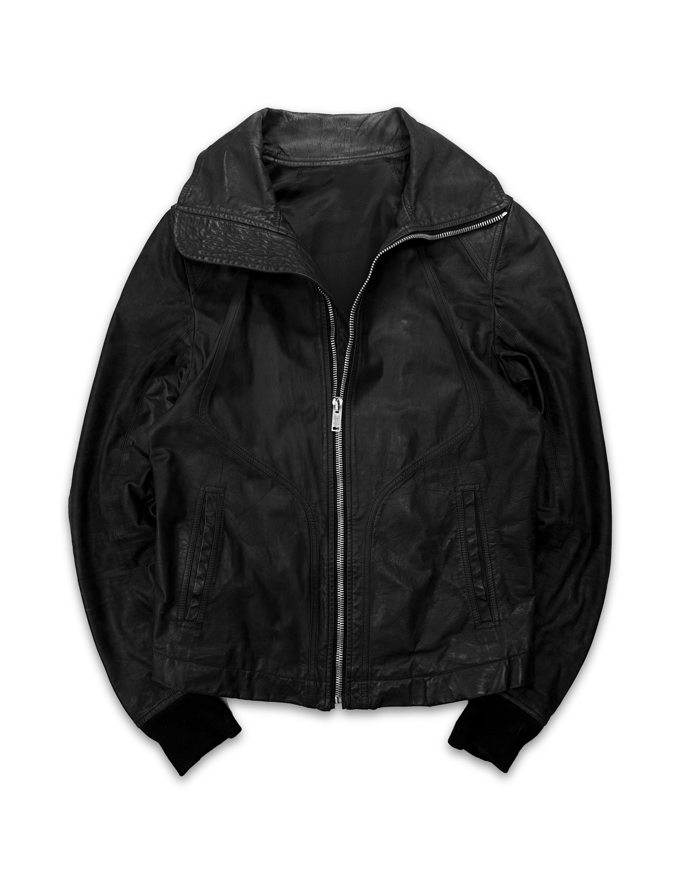 AW12 Rick Owens ‘Mountain’ High Neck Calfskin Leather Biker Jacket