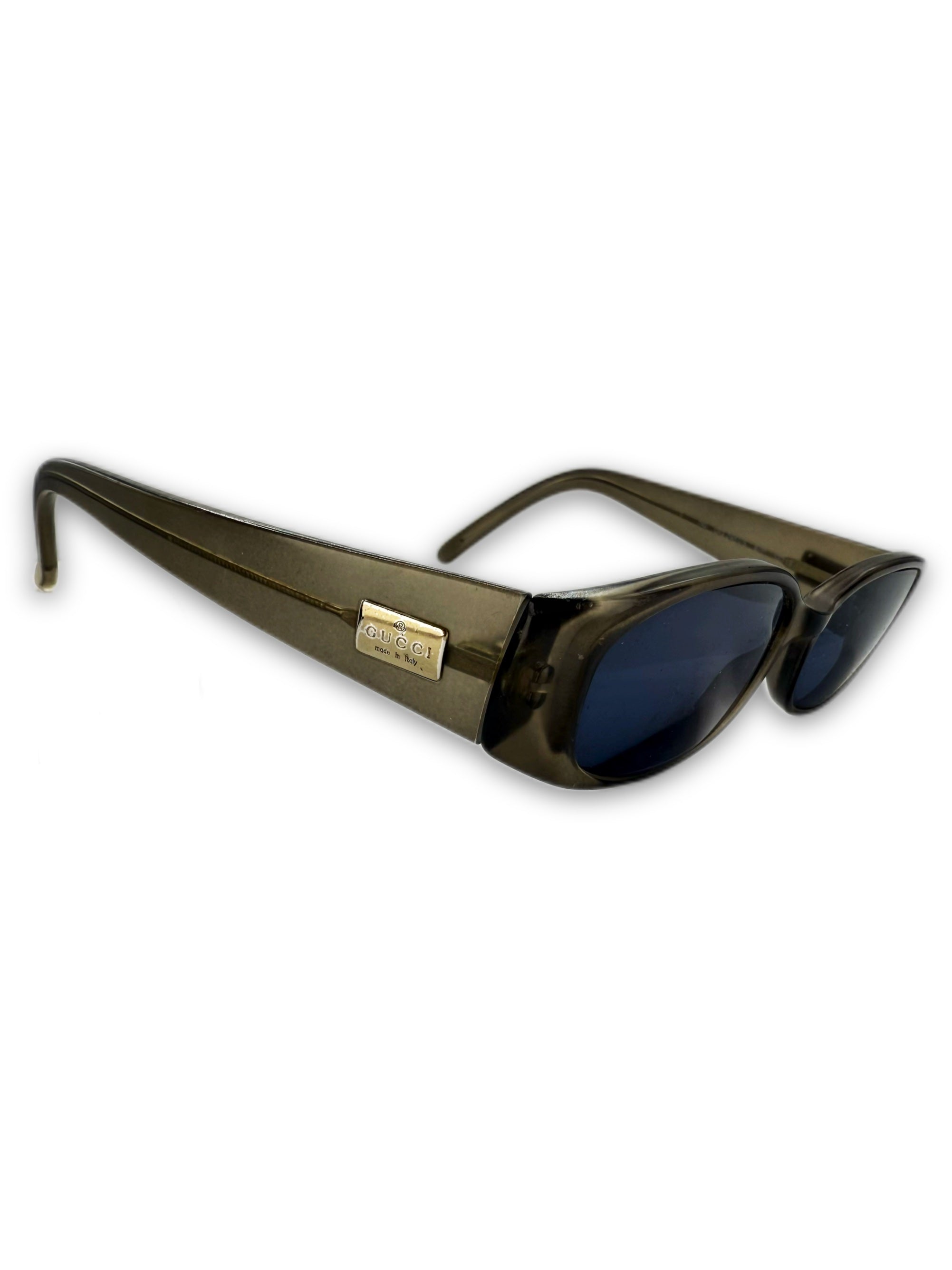 00s Gucci Olive Green Oval Blue Tint Semi-Transparent Sunglasses