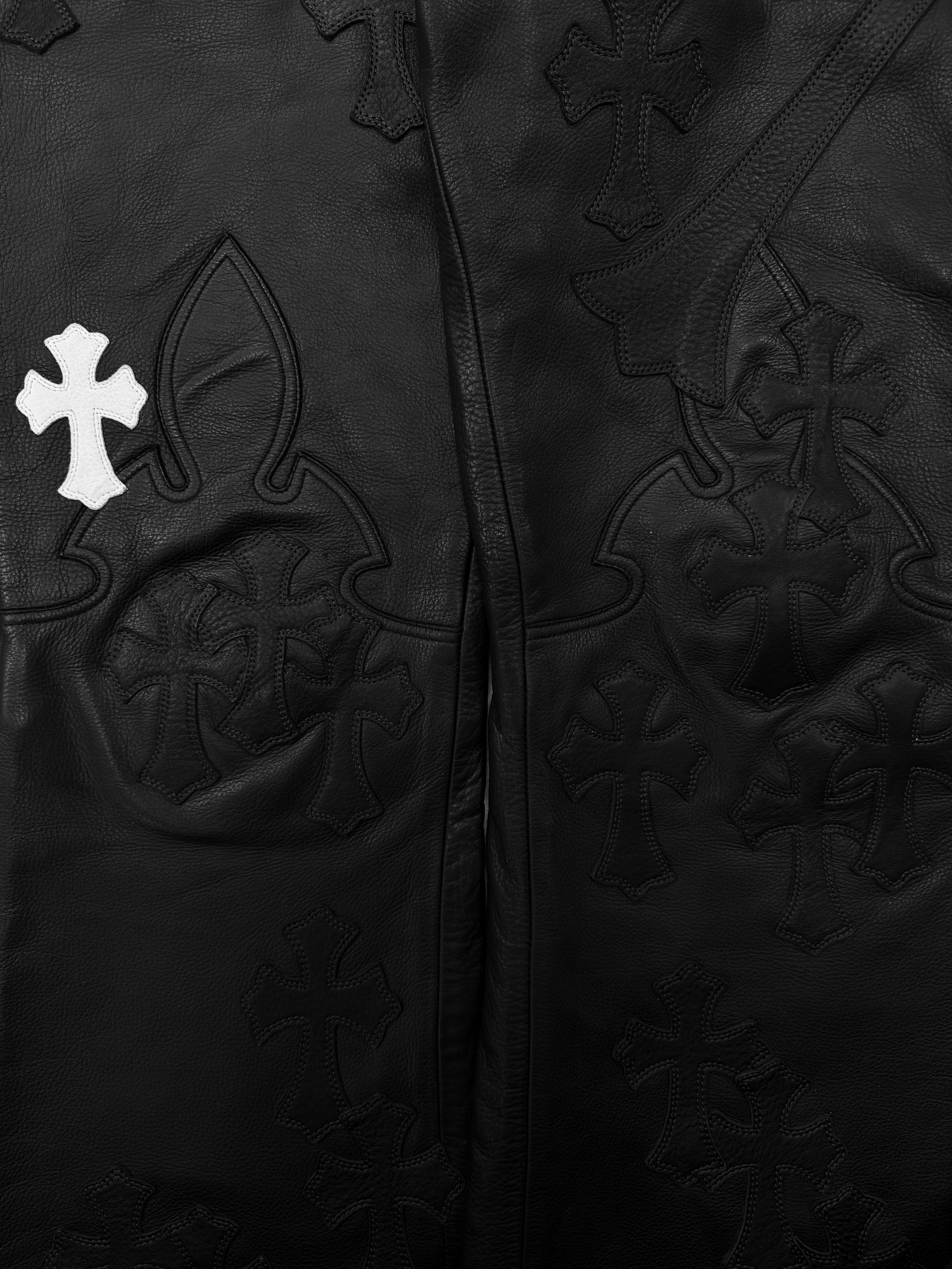 Chrome Hearts 48 Cross Star Patch Fleur Knee Leather Pants
