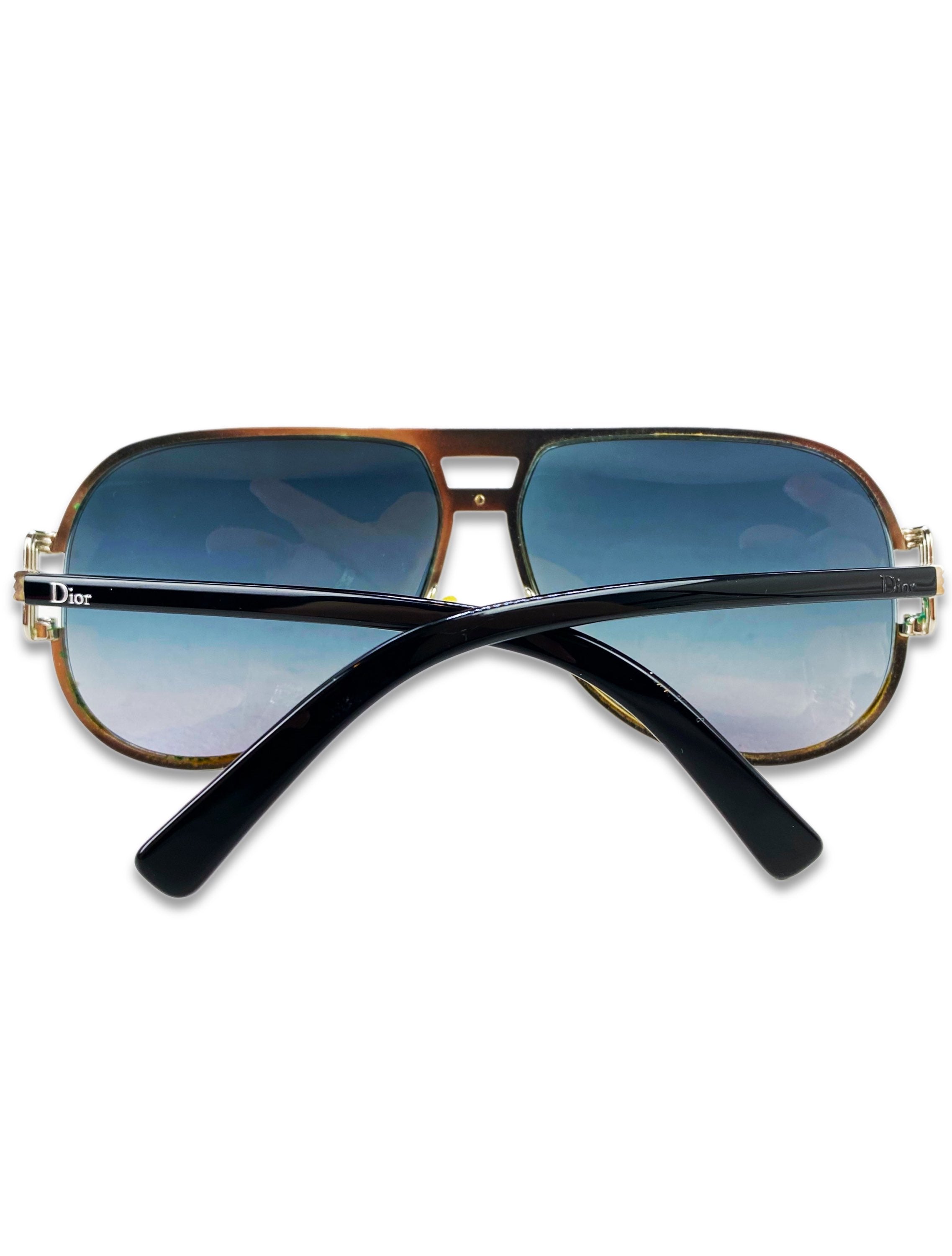 Dior Blue Gradient Tint Metallic Aviator Sunglasses