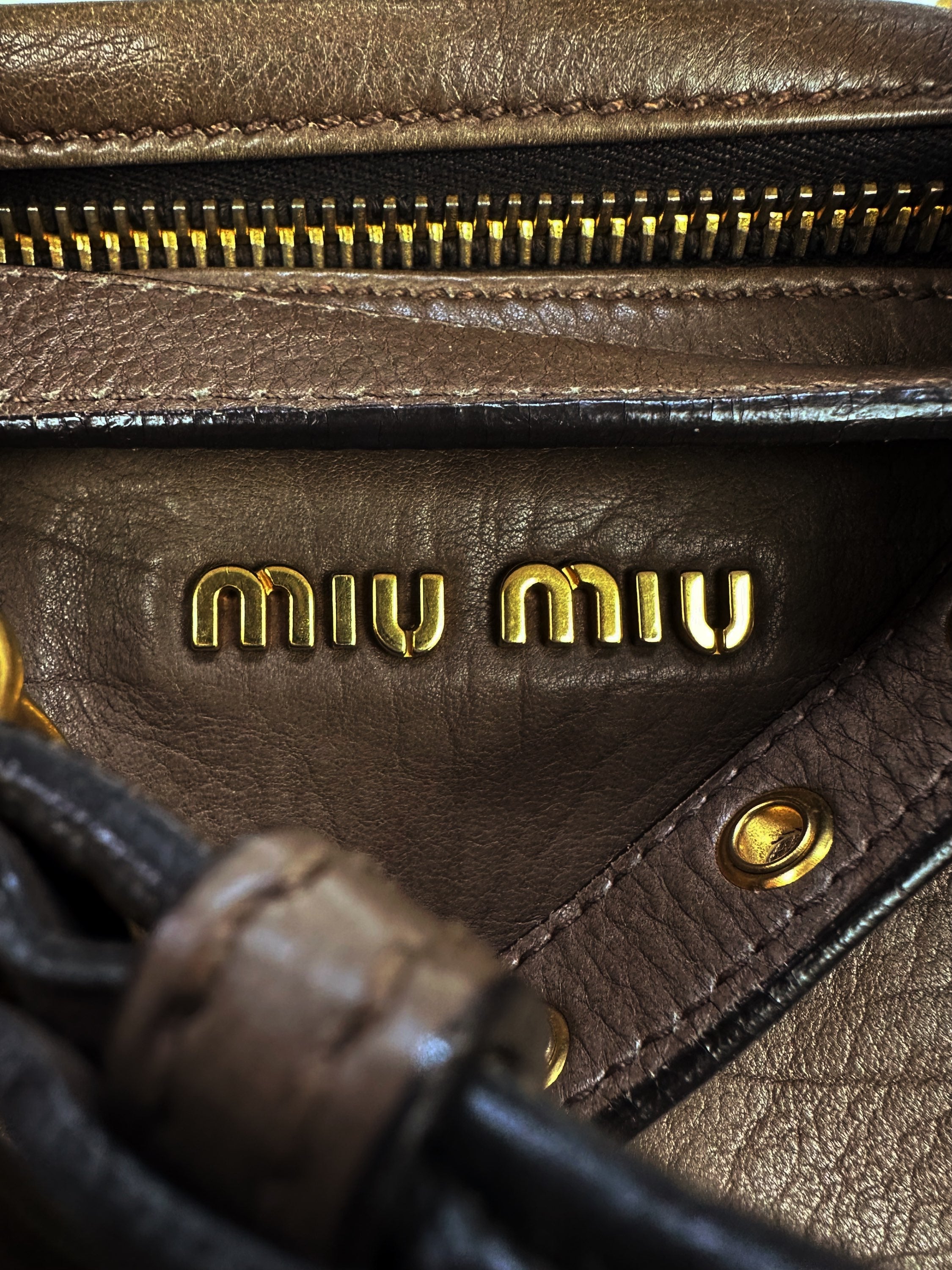 Miu Miu Brown Leather Multi-zip Handbag