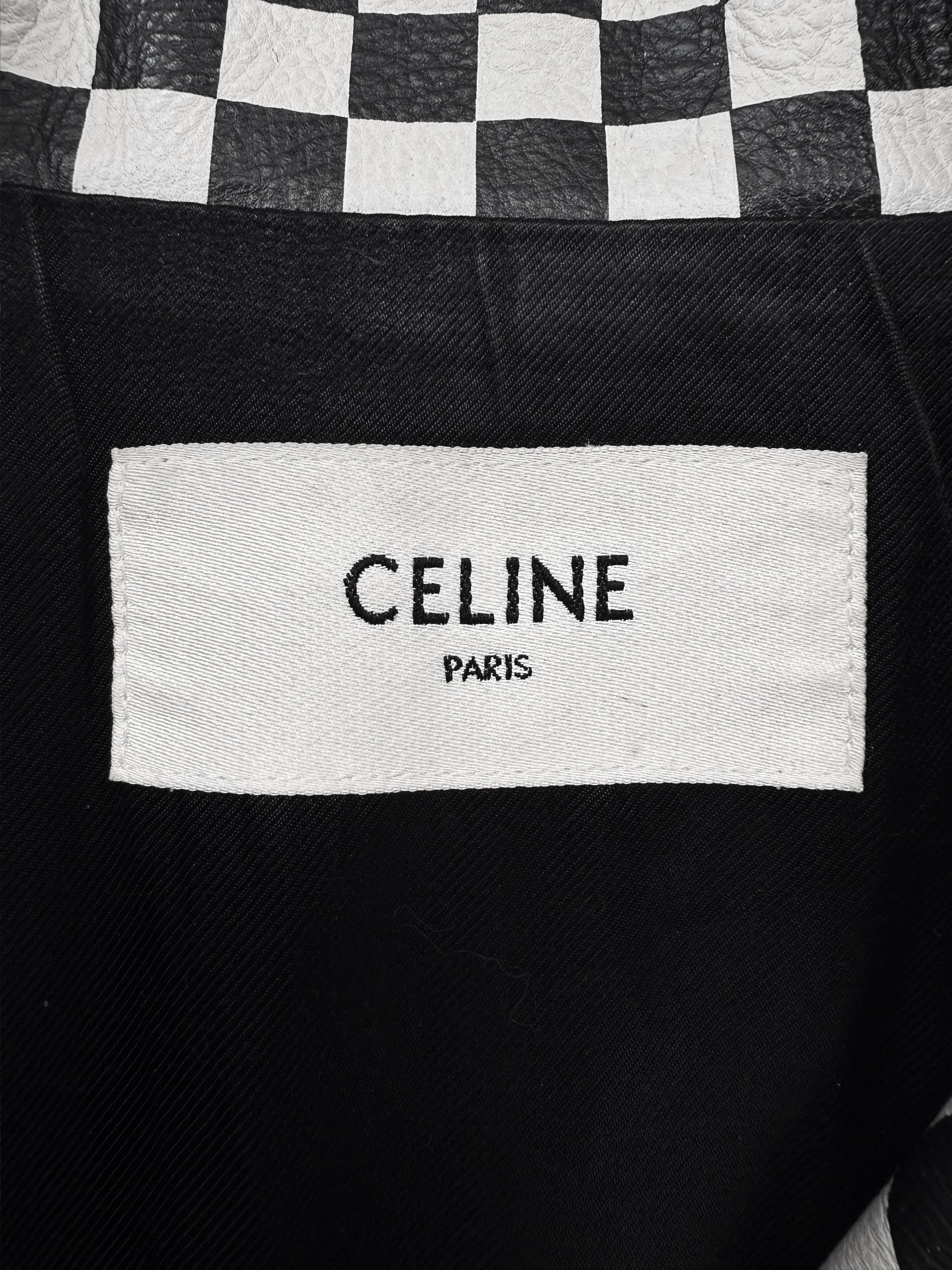 AW19 Celine by Hedi Slimane Checkered Studded Elbow Zip Leather Perfecto Jacket