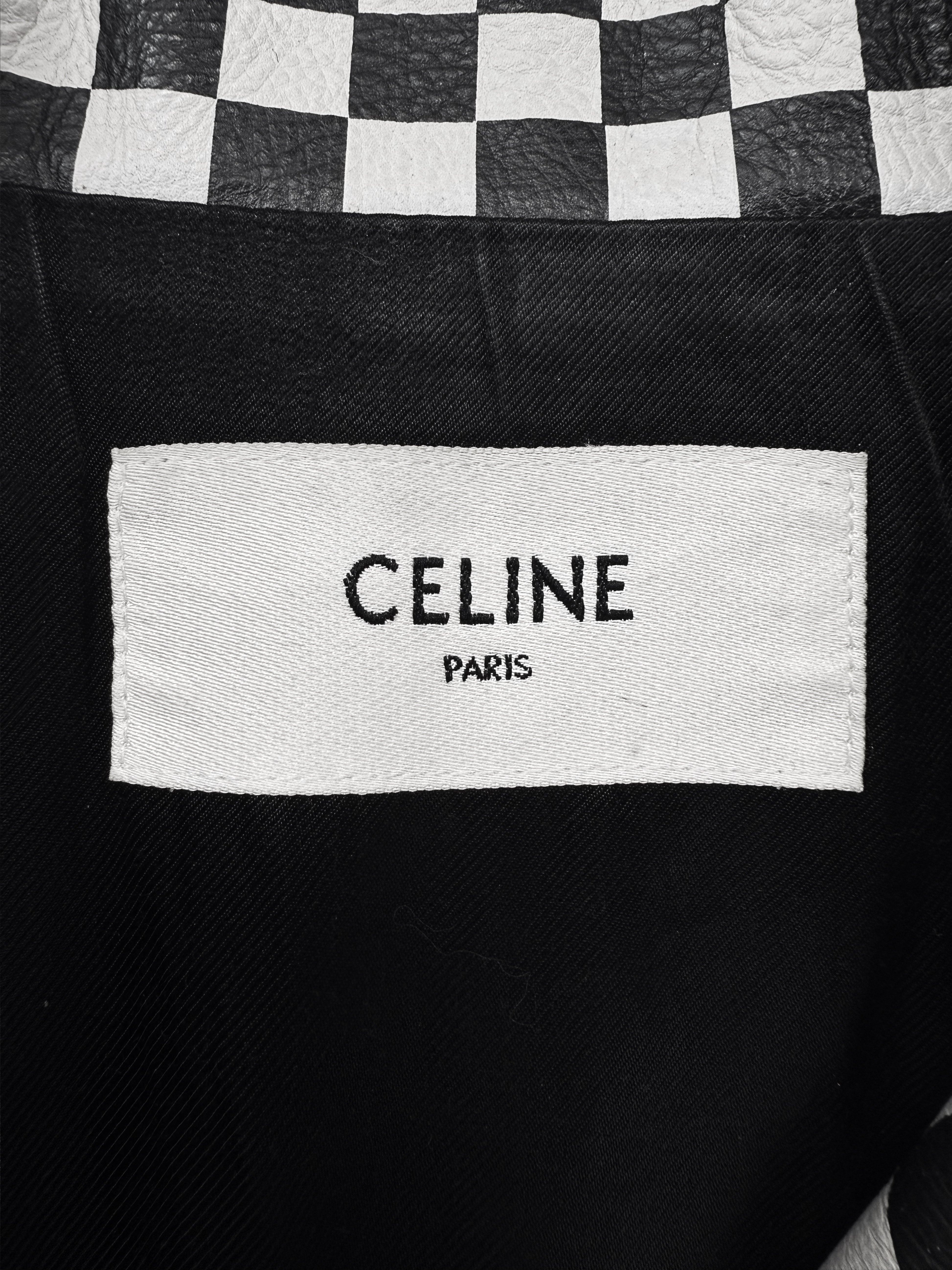 AW19 Celine by Hedi Slimane Checkered Studded Elbow Zip Leather Perfecto Jacket