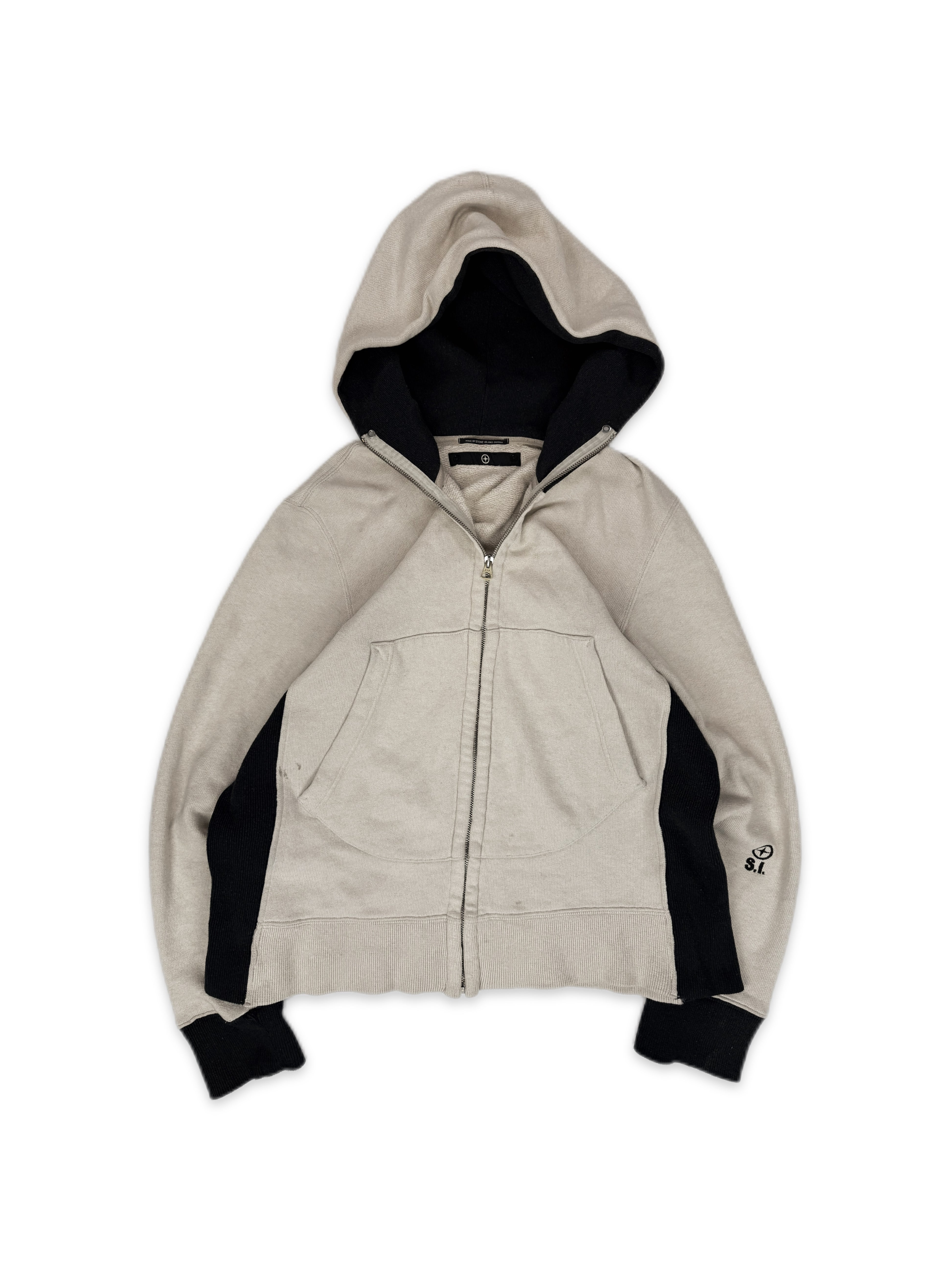 00s Stone Island Embroidered Logo Two Tone Full Zip-up Hoodie