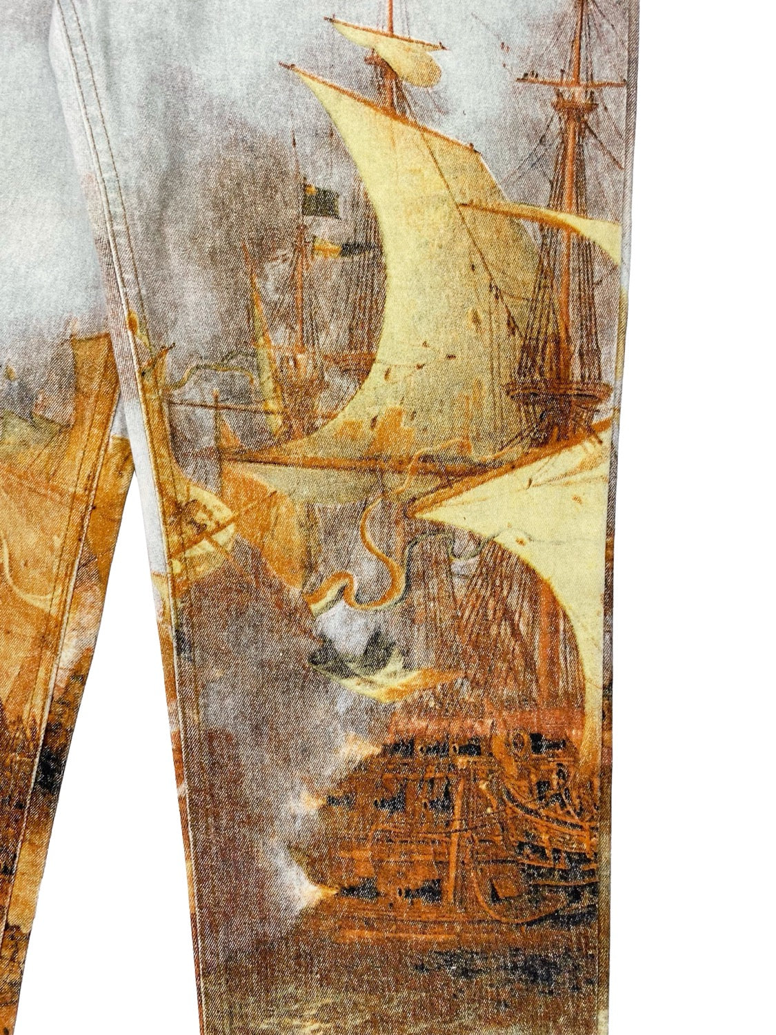 90’s Roberto Cavalli Rustic Full Print Sail Boat Denim