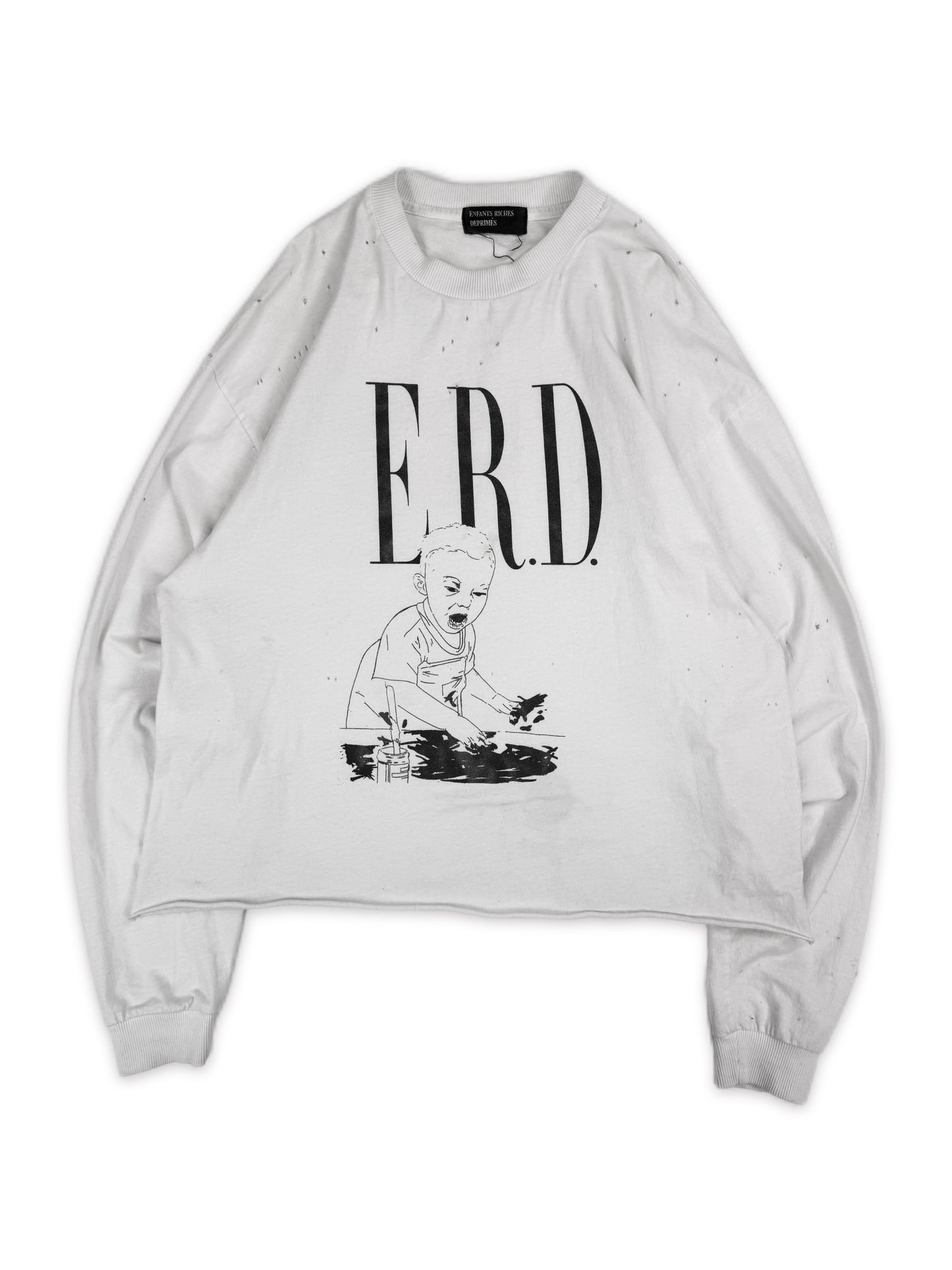 Enfants Riches Deprimes ‘Self Destructive Infant’ White Distressed Long Sleeve