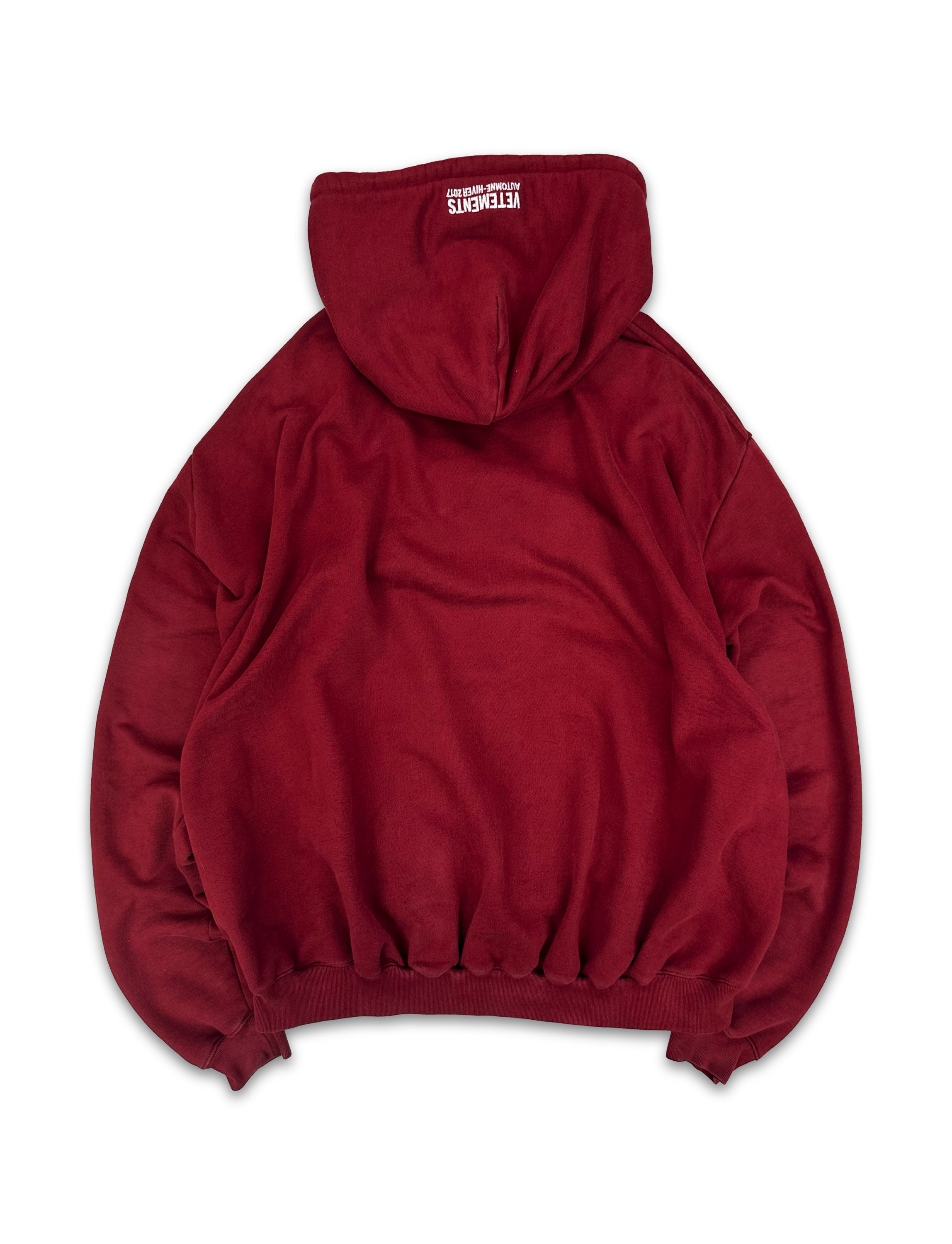 AW17 Vetements Homme ‘Bridges I Burn’ Burgundy Slogan Hoodie