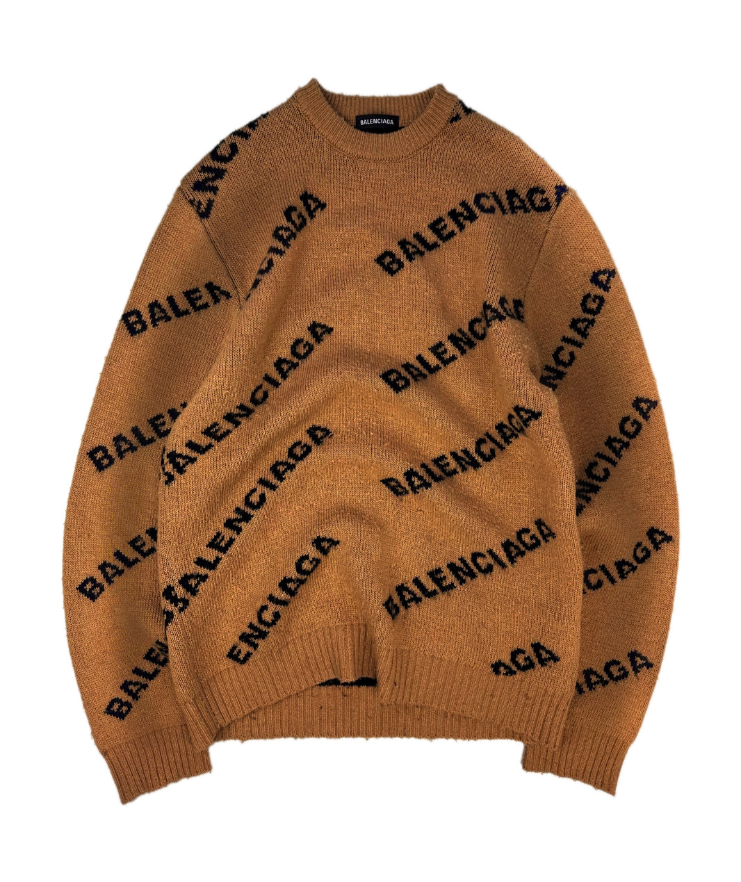 AW17 Balenciaga ‘Monogram’ Spellout Logo Tan Knit Sweater
