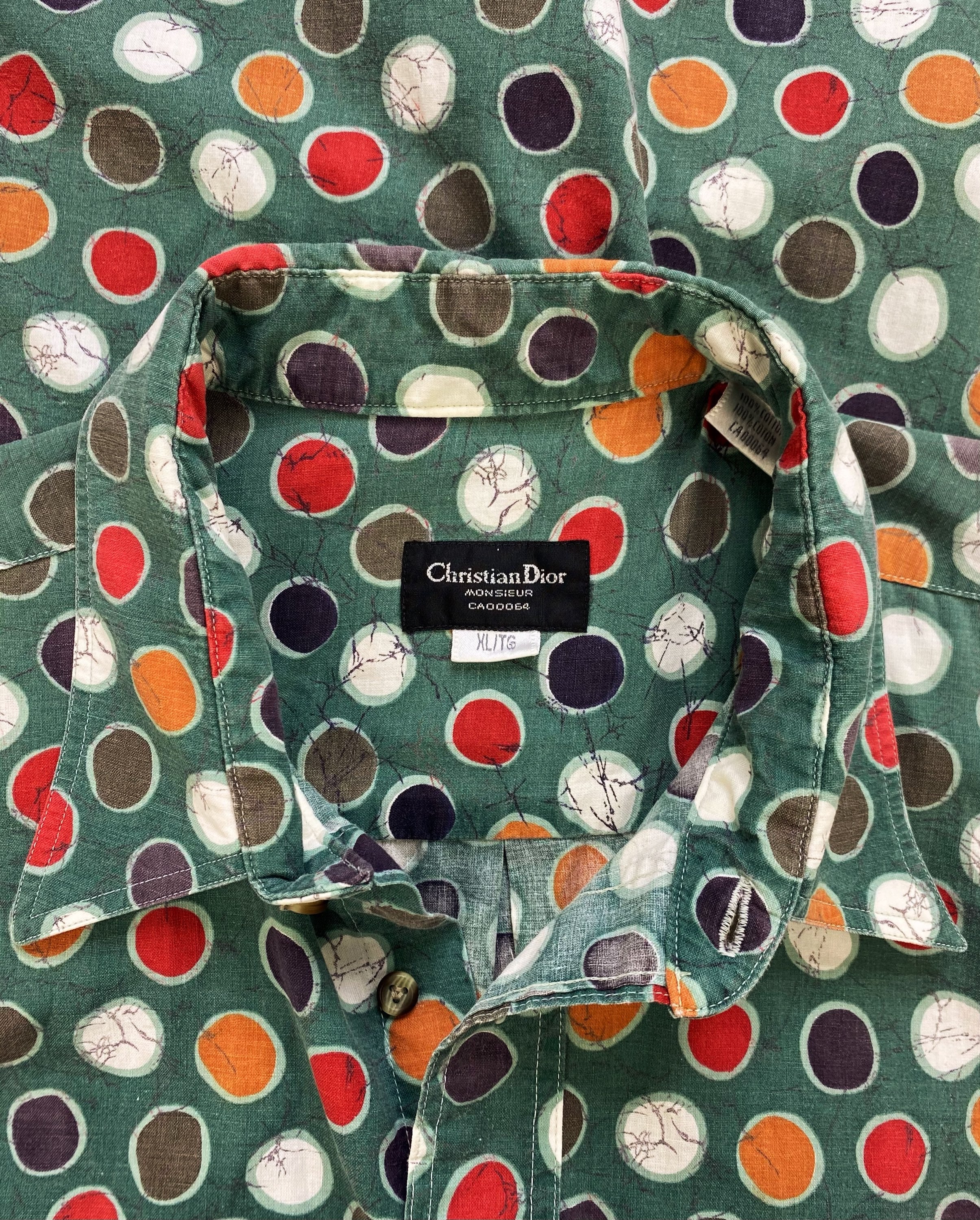 90’s Dior Abstract Full Print Collared Emerald Green Button Up Shirt