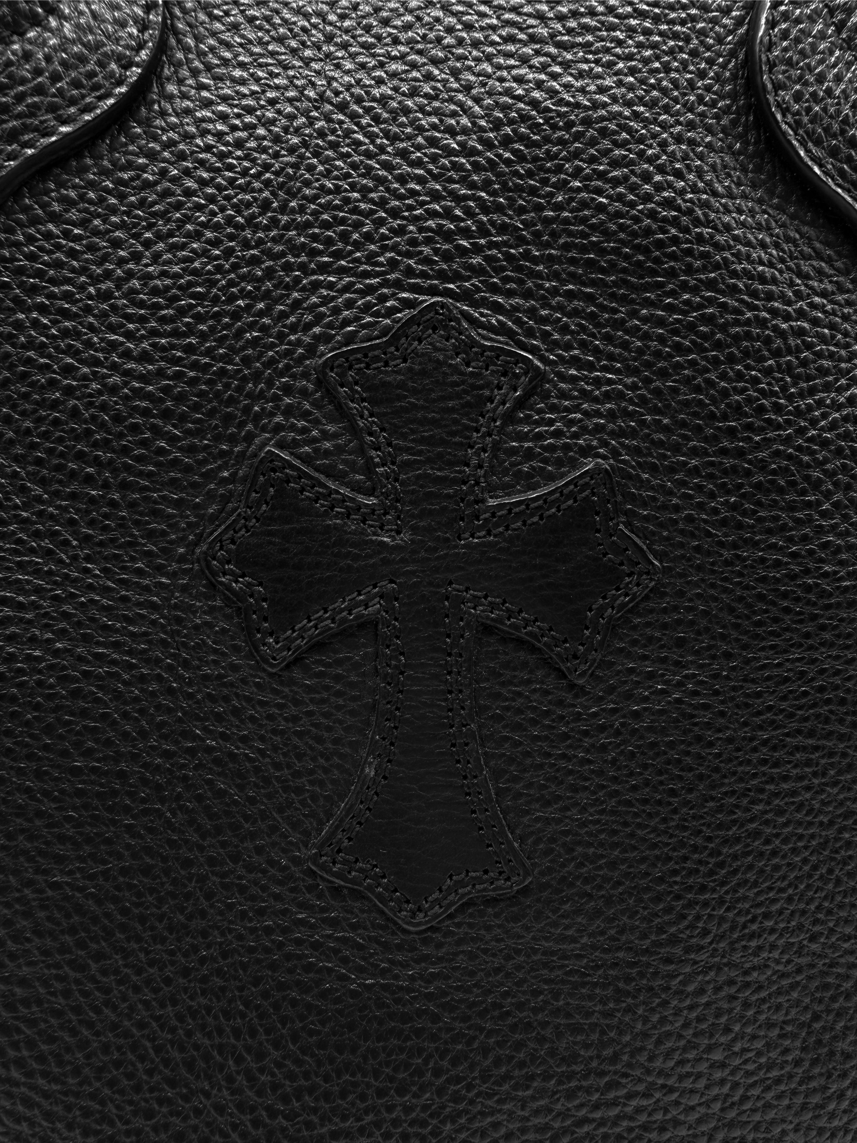 Chrome Hearts Cross Patch FS Black Leather Tote Bag