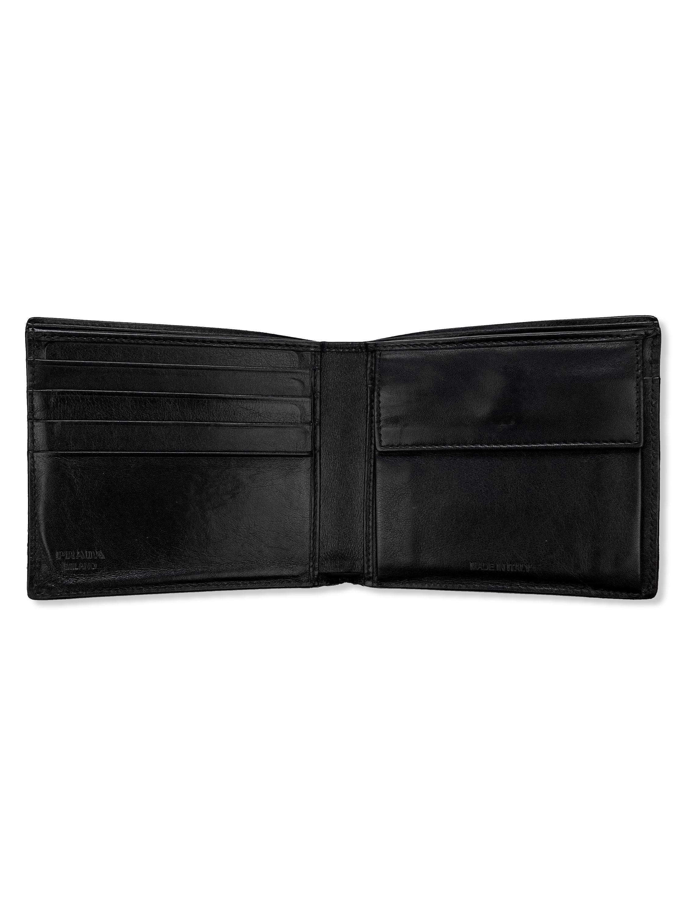 Prada Split Metallic Logo Contrasting Bifold Wallet