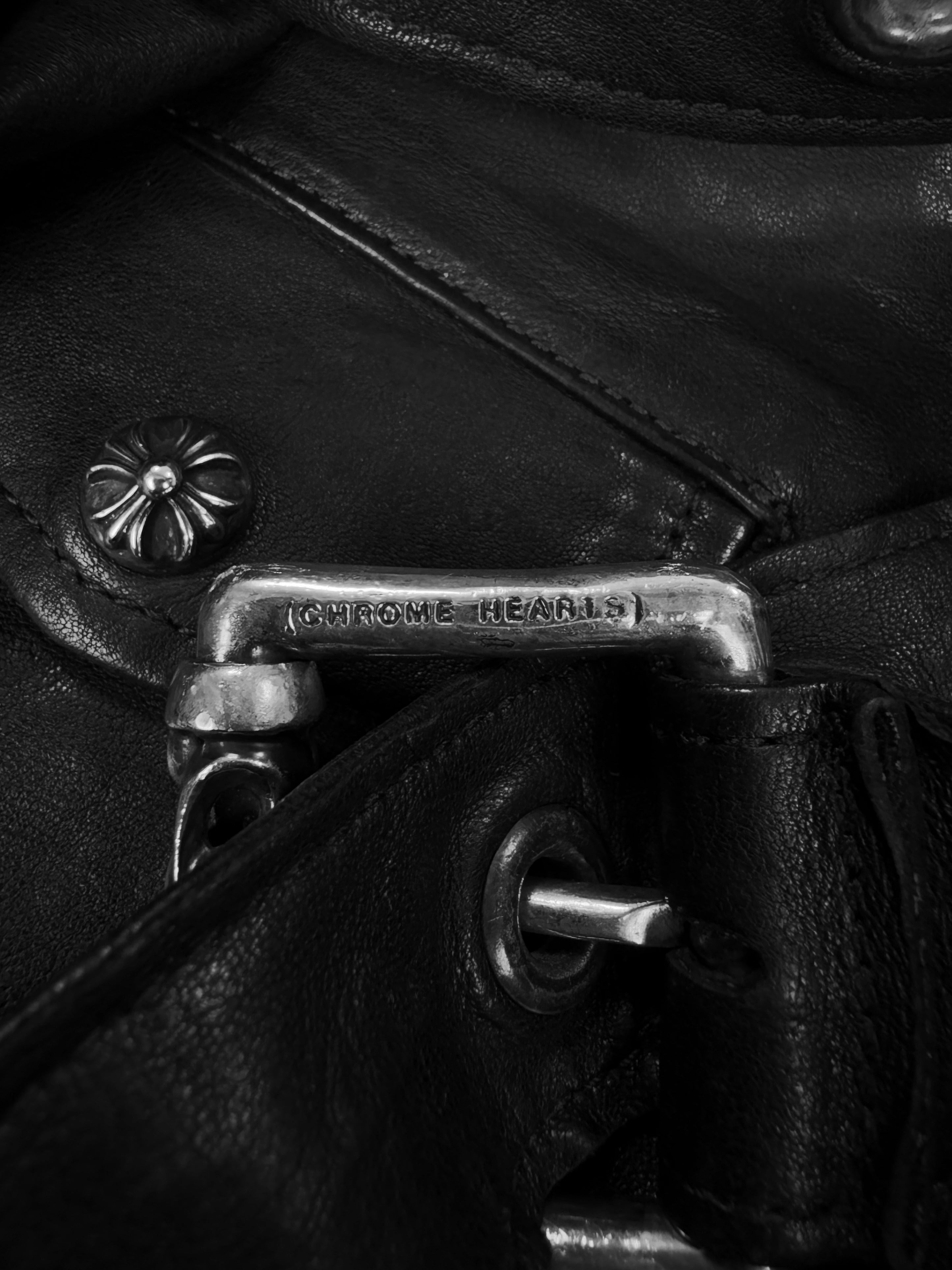 Chrome Hearts Perfecto Cropped Black Leather Roller Jacket