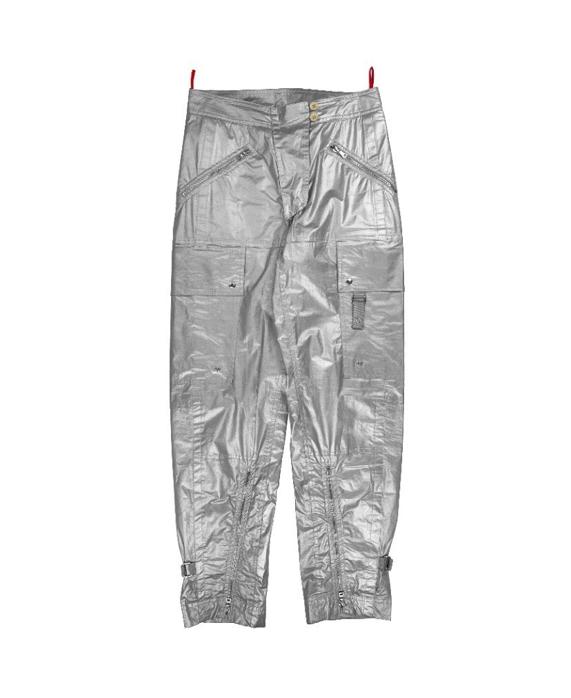 FW99 Prada Astro Cargo Aviator Belted Bondage Silver Pants