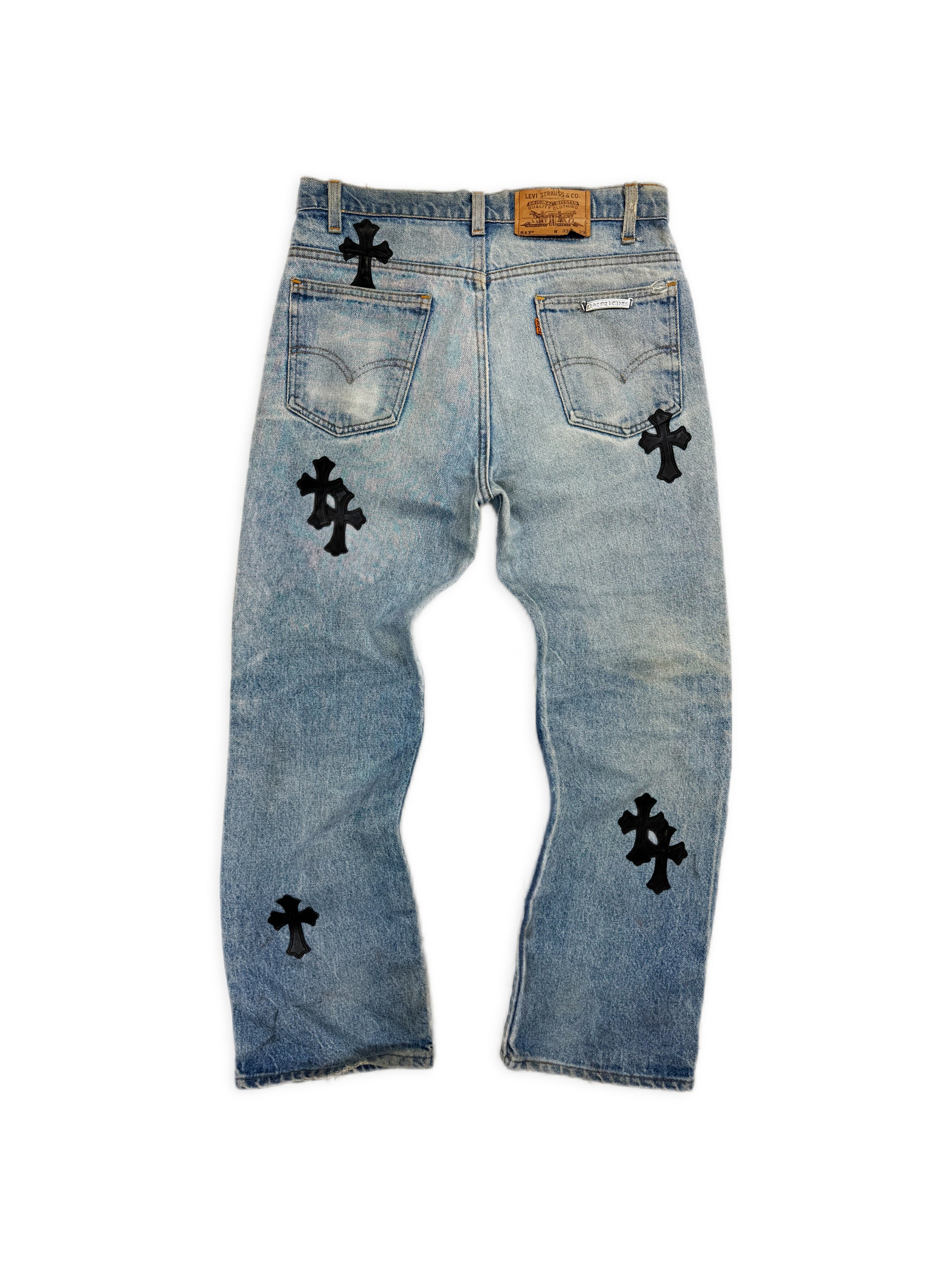 Chrome Hearts Levi’s 517 15 Cross Patch Orange Tab Light Wash Jeans