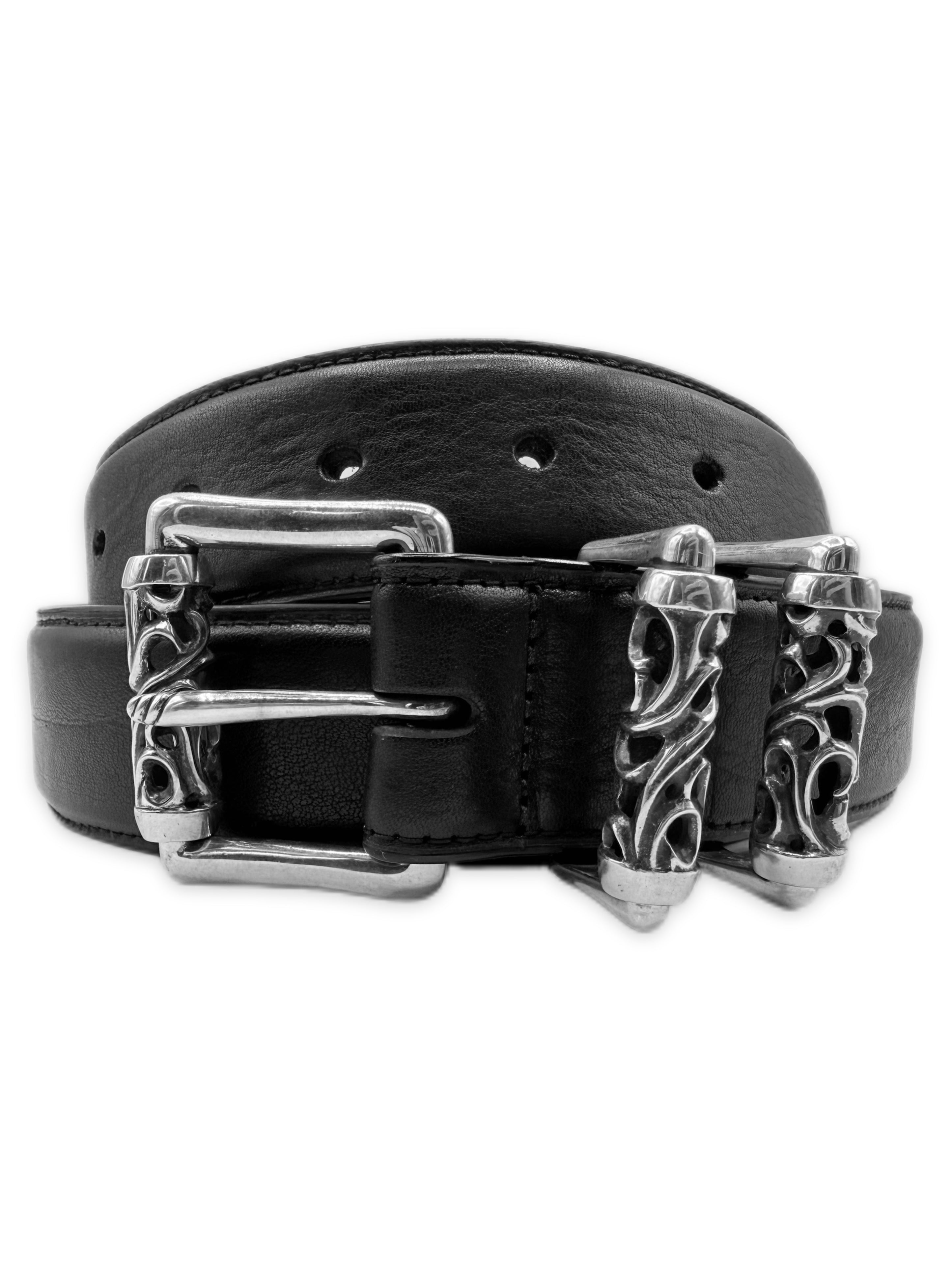 Chrome Hearts Double Roller .925 Silver Black Leather Belt