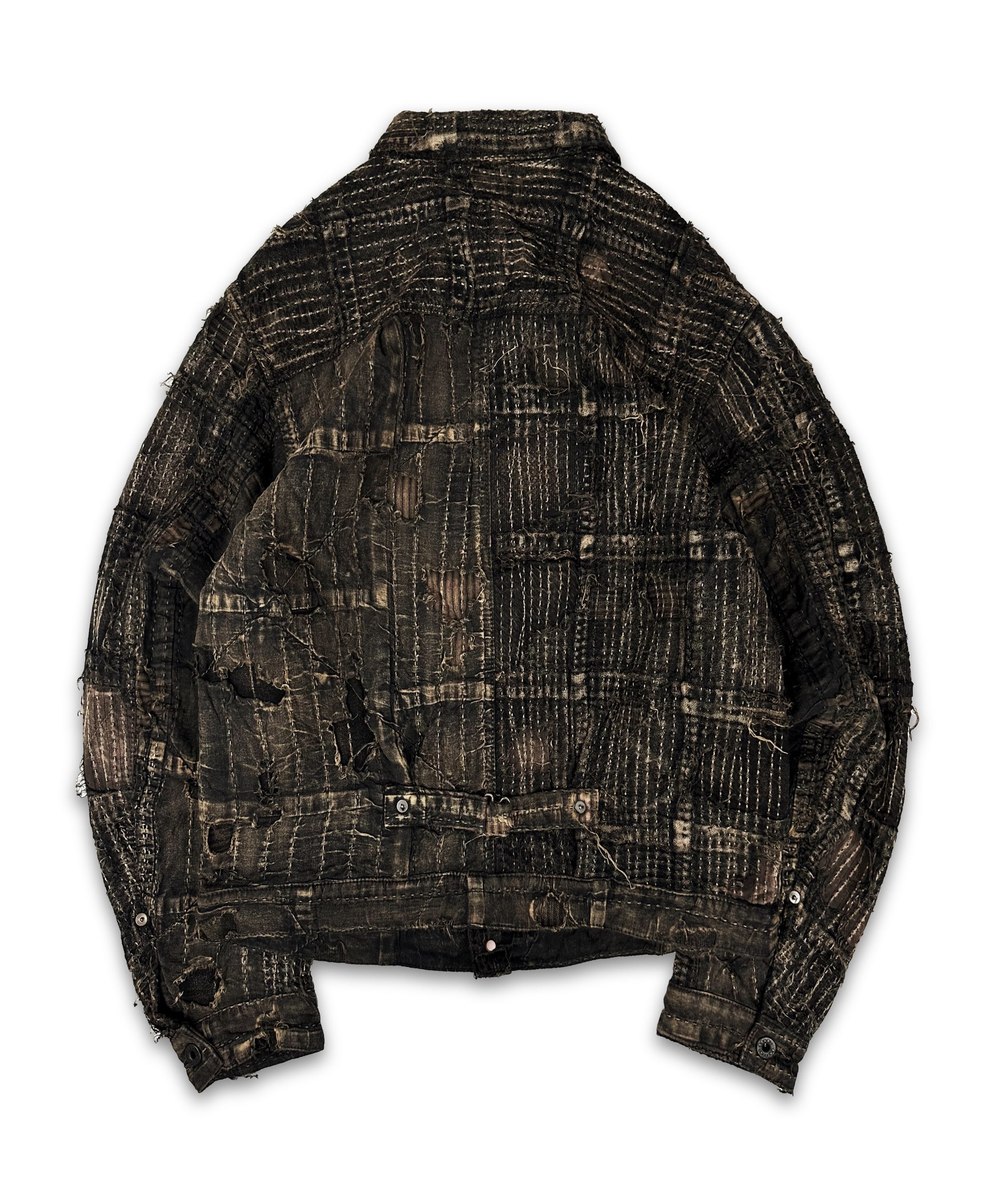 AW24 Kapital ‘Boro’ Stitch Brown Reworked Denim Trucker Jacket